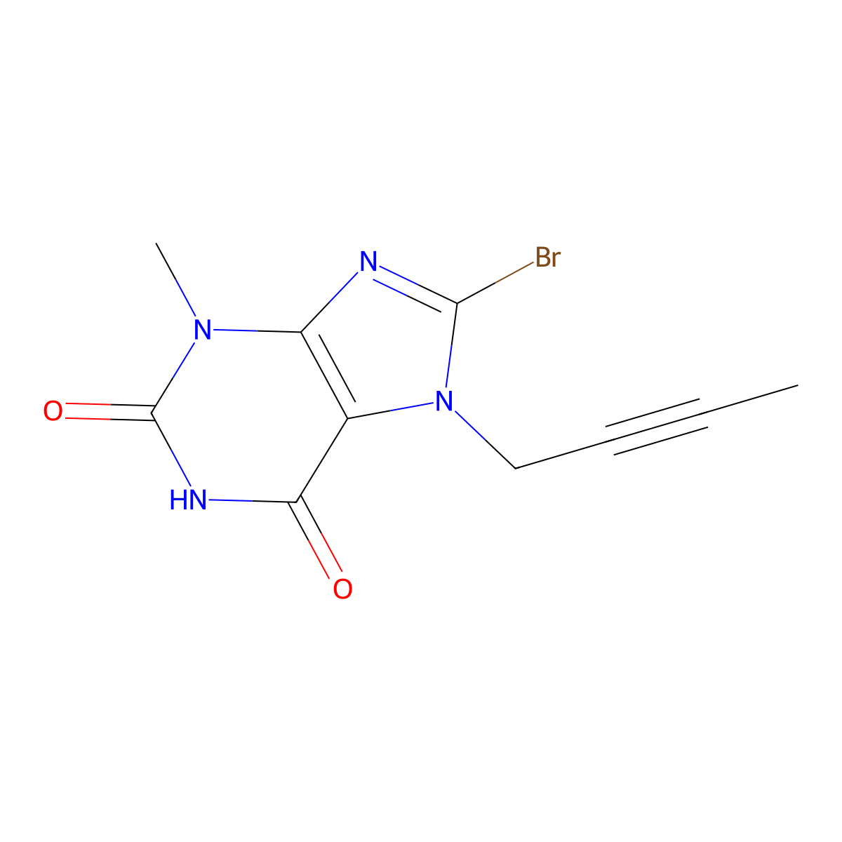 8-Bromo-7-(2-butyn-1-yl)-3,7-dihydro-3-methyl-1H-purine-2,6-dione molecular structure, CAS 666816-98-4