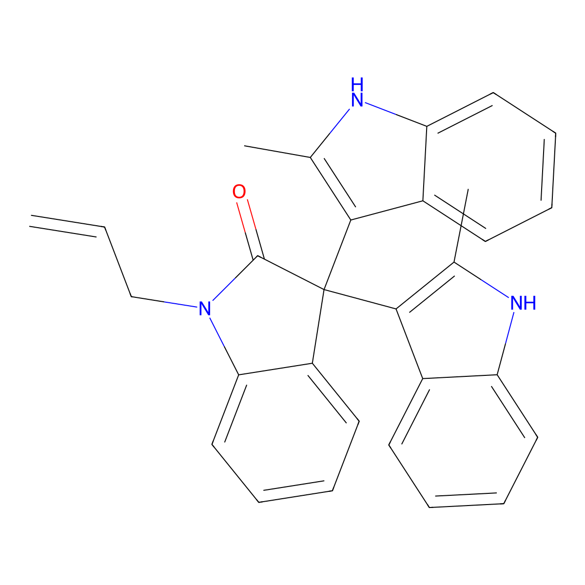 3,3-bis(2-methyl-1H-indol-3-yl)-1-prop-2-enylindol-2-one molecular structure, CAS 666819-27-8