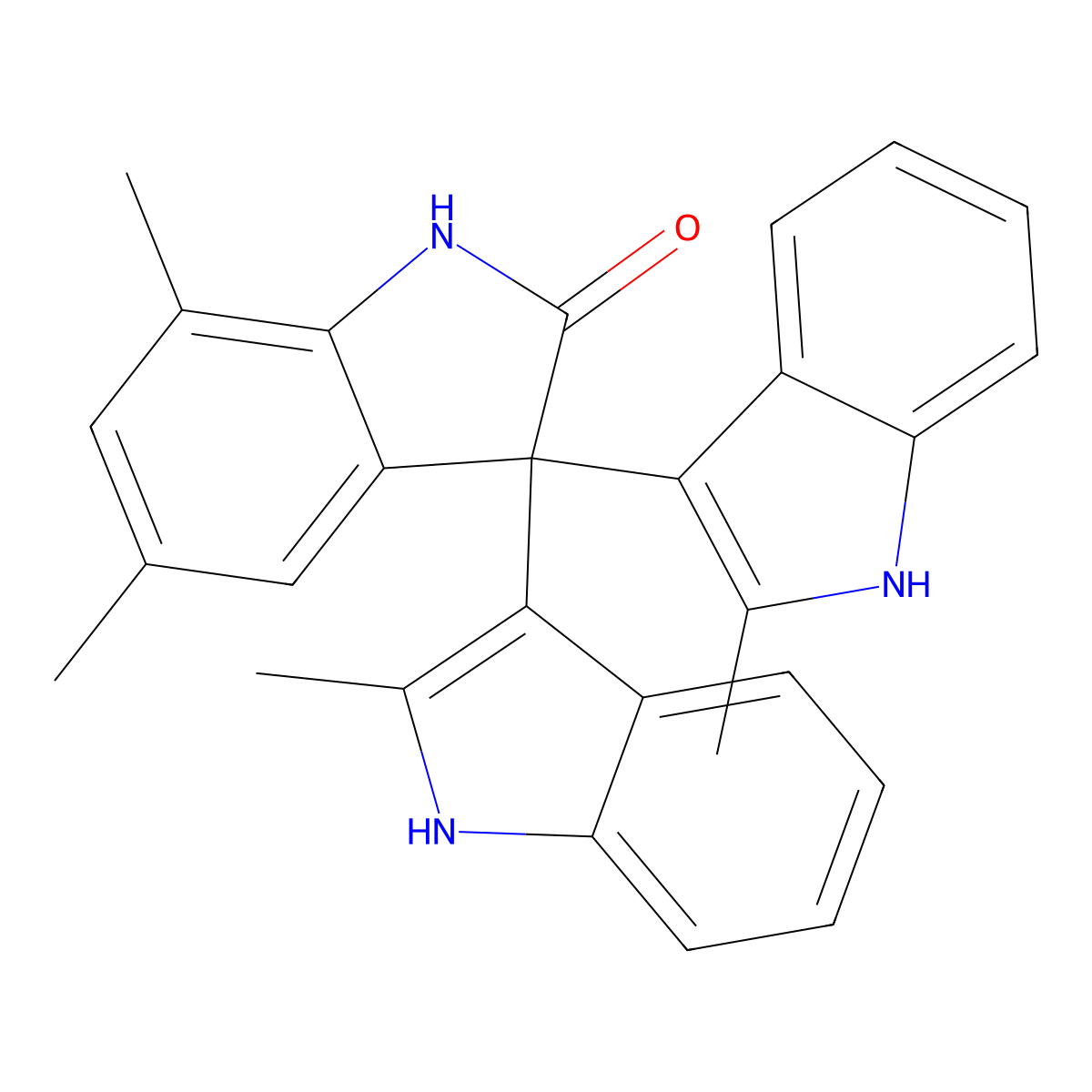 5,7-dimethyl-3,3-bis(2-methyl-1H-indol-3-yl)-1H-indol-2-one molecular structure, CAS 666819-32-5