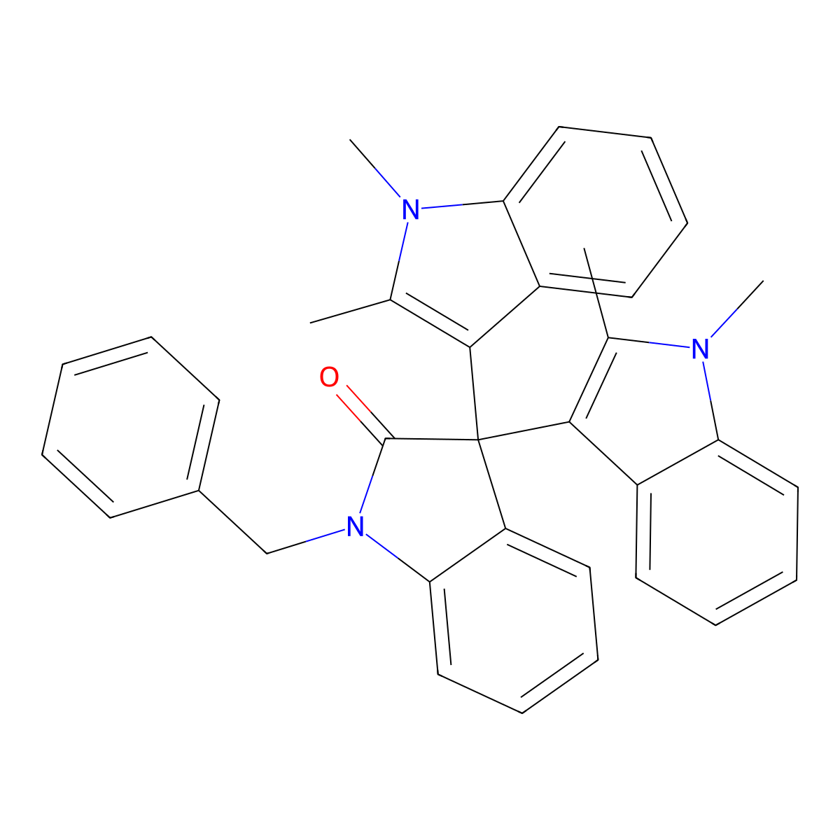 1-benzyl-1,3-dihydro-3,3-bis(1,2-dimethyl-1H-indol-3-yl)-2H-indol-2-one molecular structure, CAS 666819-52-9