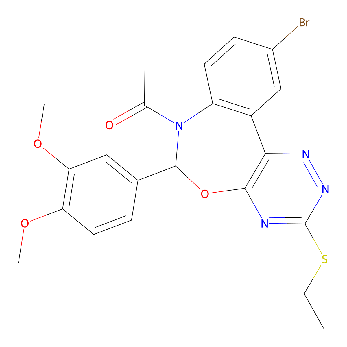7-Acetyl-10-bromo-6-(3,4-dimethoxyphenyl)-3-(ethylsulfanyl)-6,7-dihydro[1,2,4]triazino[5,6-d][3,1]benzoxazepine molecular structure, CAS 666819-78-9