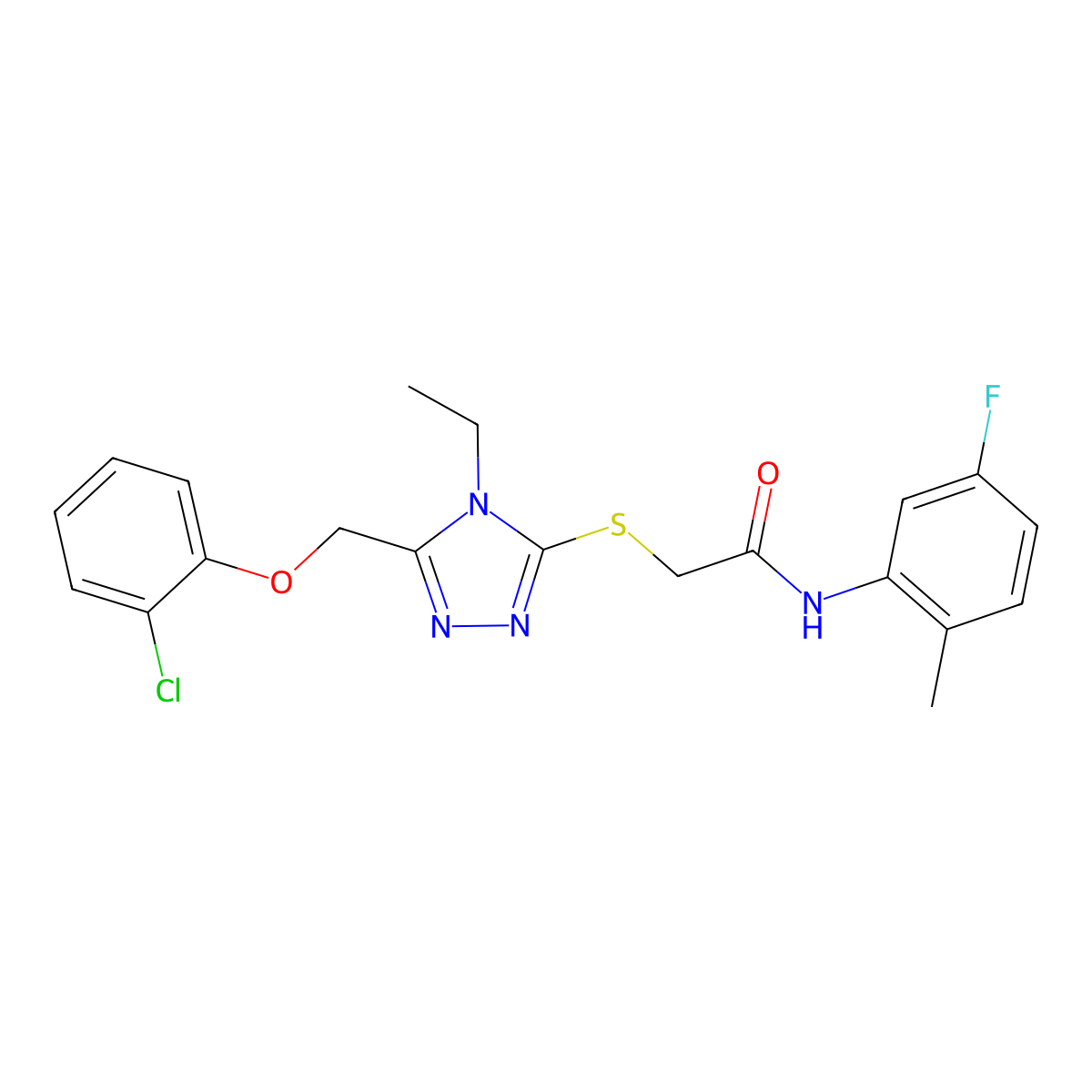 2-({5-[(2-chlorophenoxy)methyl]-4-ethyl-4H-1,2,4-triazol-3-yl}sulfanyl)-N-(5-fluoro-2-methylphenyl)acetamide molecular structure, CAS 666821-24-5