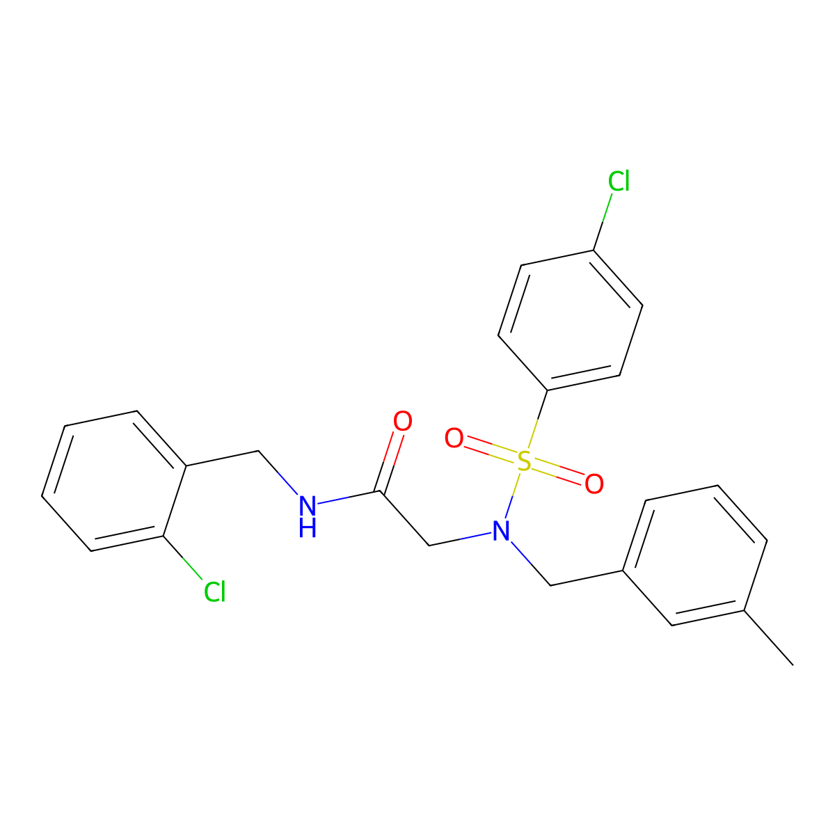 N-(2-chlorobenzyl)-2-[[(4-chlorophenyl)sulfonyl](3-methylbenzyl)amino]acetamide molecular structure, CAS 666821-34-7