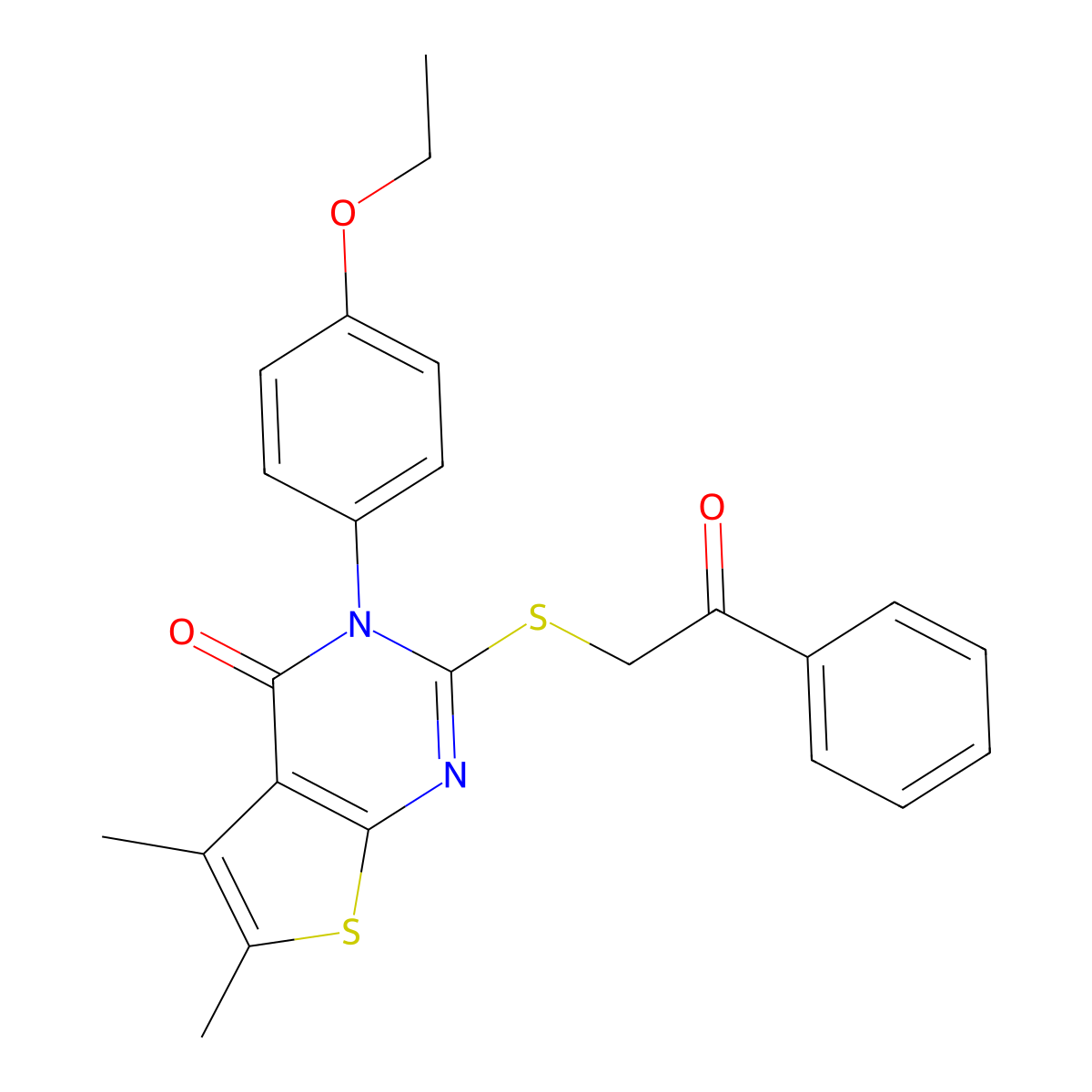 3-(4-Ethoxyphenyl)-5,6-dimethyl-2-phenacylsulfanylthieno[2,3-d]pyrimidin-4-one molecular structure, CAS 666821-62-1