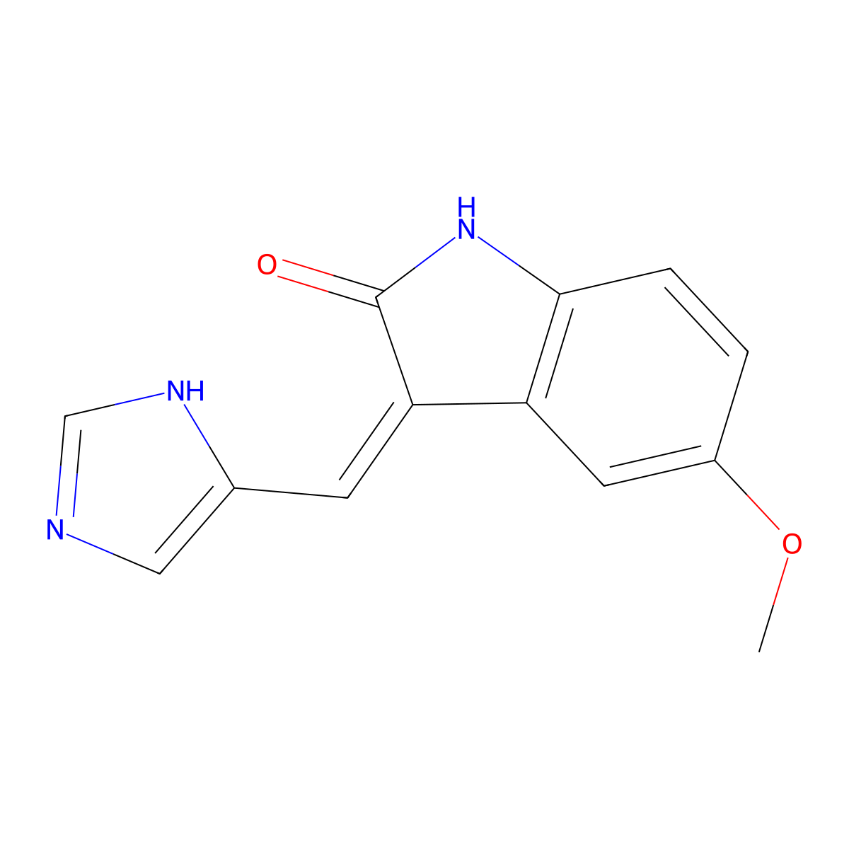 3-(1H-imidazol-5-ylmethylidene)-5-methoxy-1H-indol-2-one molecular structure, CAS 666837-93-0