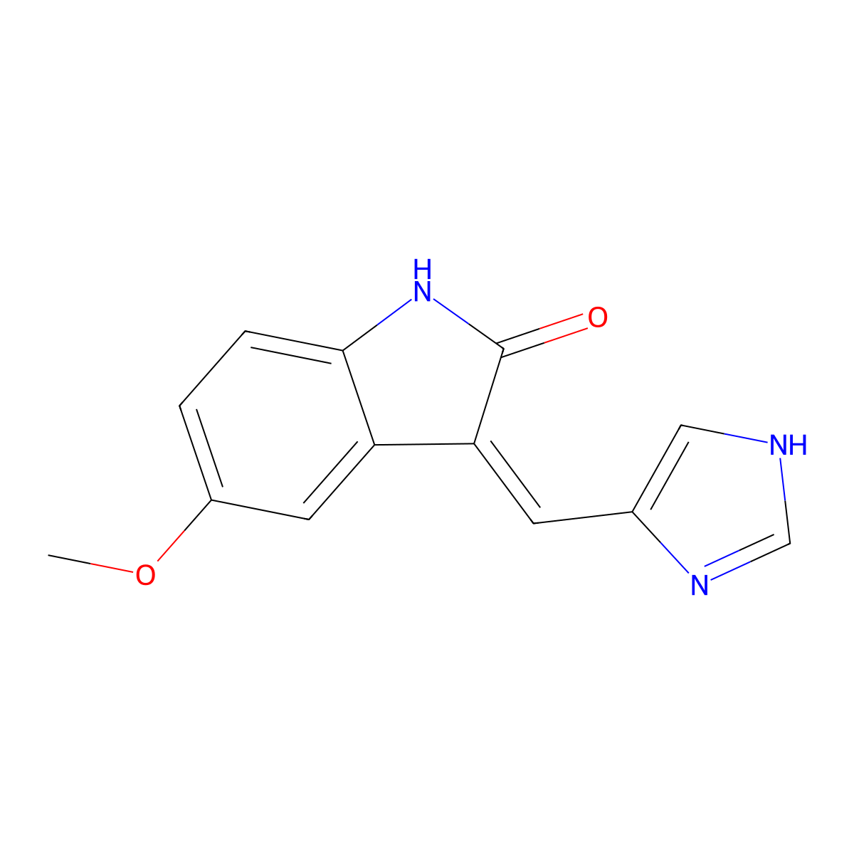 3-(1H-imidazol-5-ylmethylidene)-5-methoxy-1H-indol-2-one molecular structure, CAS 666837-93-0