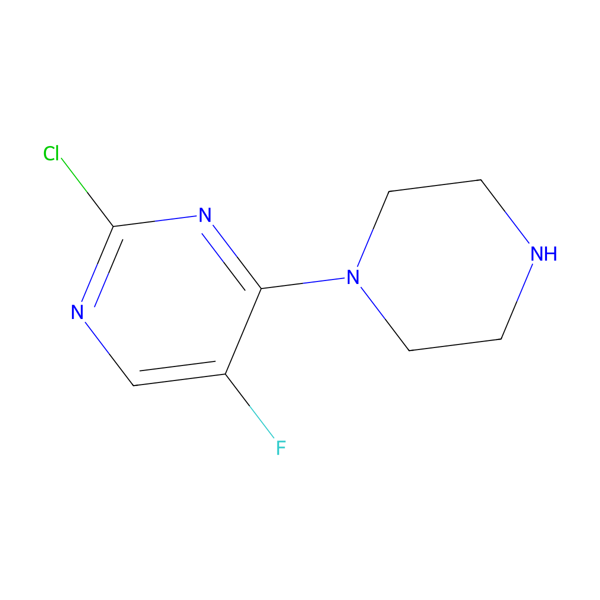 2-Chloro-5-fluoro-4-(piperazin-1-YL)pyrimidine molecular structure, CAS 666839-74-3