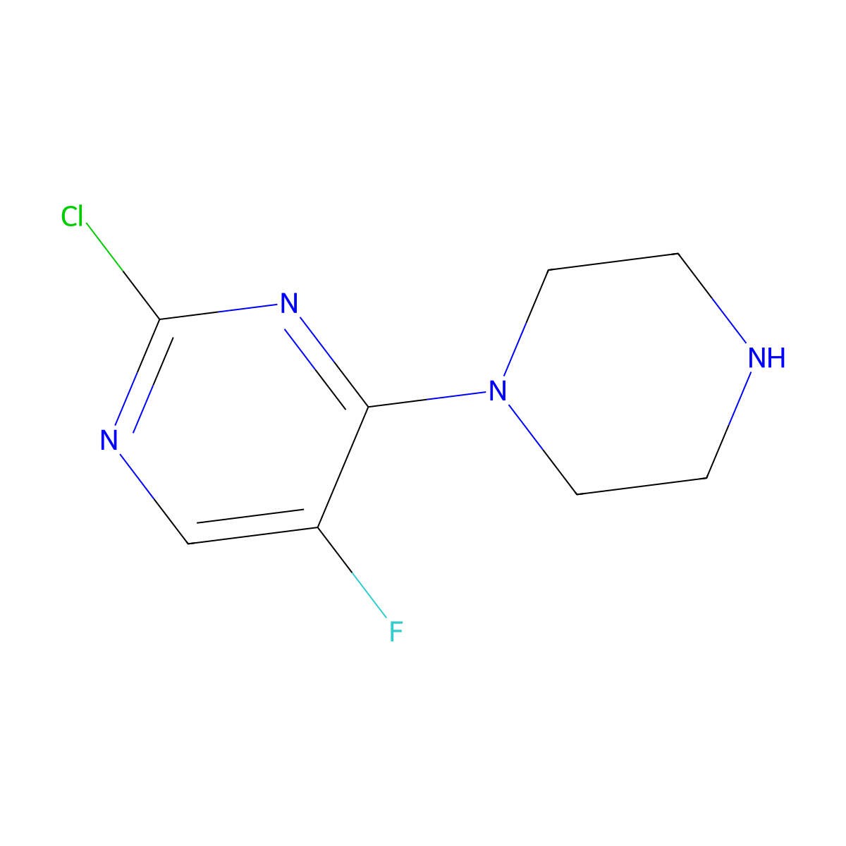 2-Chloro-5-fluoro-4-(piperazin-1-YL)pyrimidine molecular structure, CAS 666839-74-3