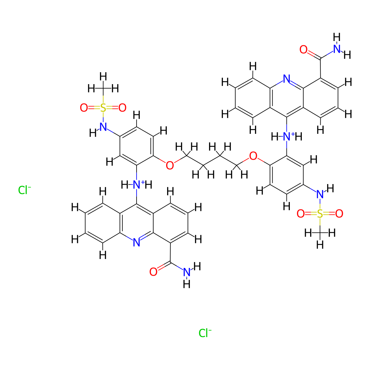 4-Acridinecarboxamide, 9,9'-tetramethylenedioxybis(4-methylsulfonamido-o-phenyleneimino)bis-, dihydrochloride, dihydrate molecular structure, CAS 66724-96-7