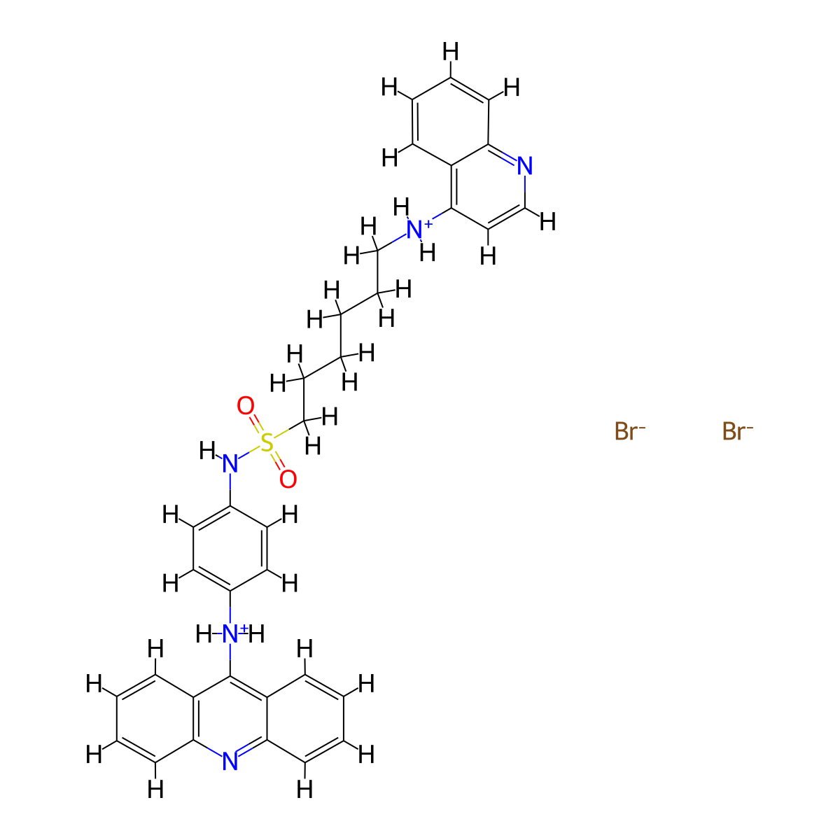 Hexanesulfonanilide, 4'-(9-acridinylamino)-6-(4-quinolinylamino)-, dihydrobromide, sesquihydrate molecular structure, CAS 66725-07-3
