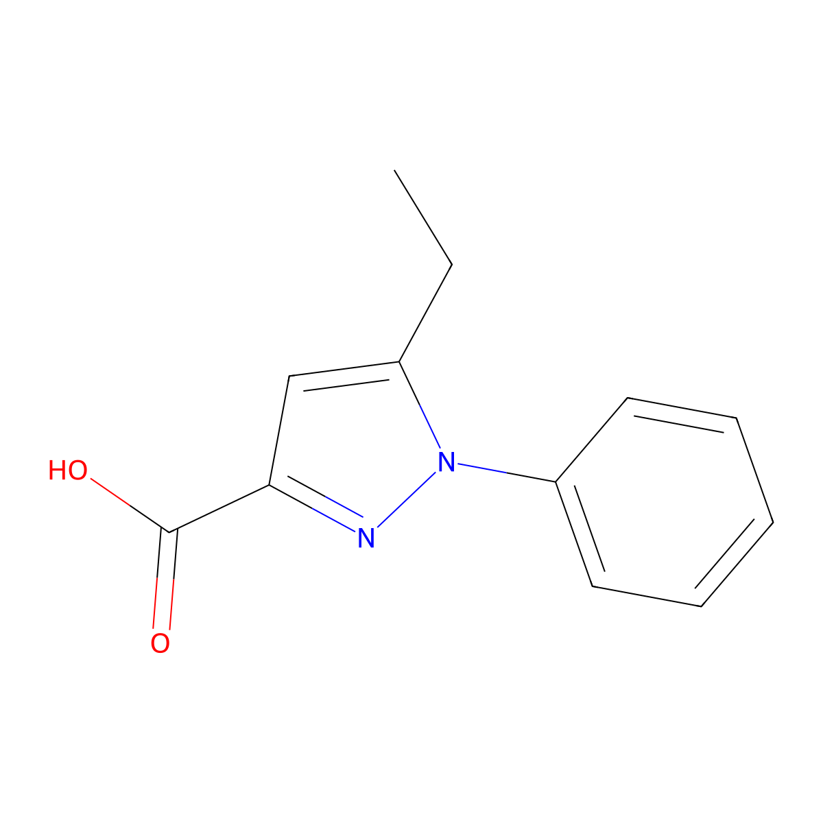 5-ethyl-1-phenyl-1H-pyrazole-3-carboxylic acid molecular structure, CAS 66736-96-7