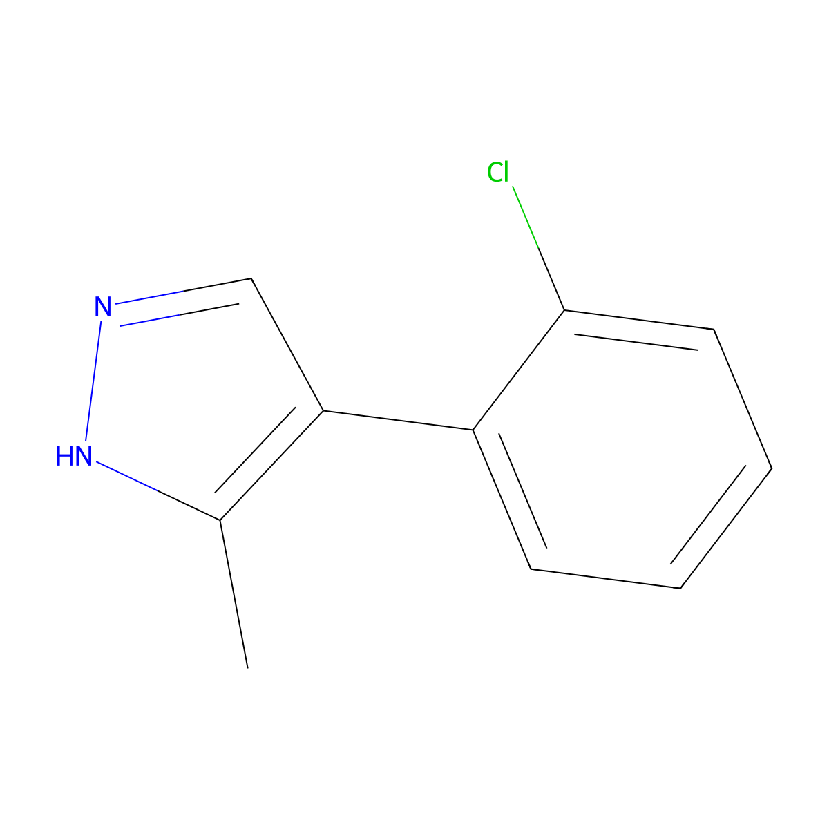 4-(2-chlorophenyl)-3-methyl-1H-pyrazole molecular structure, CAS 667400-39-7