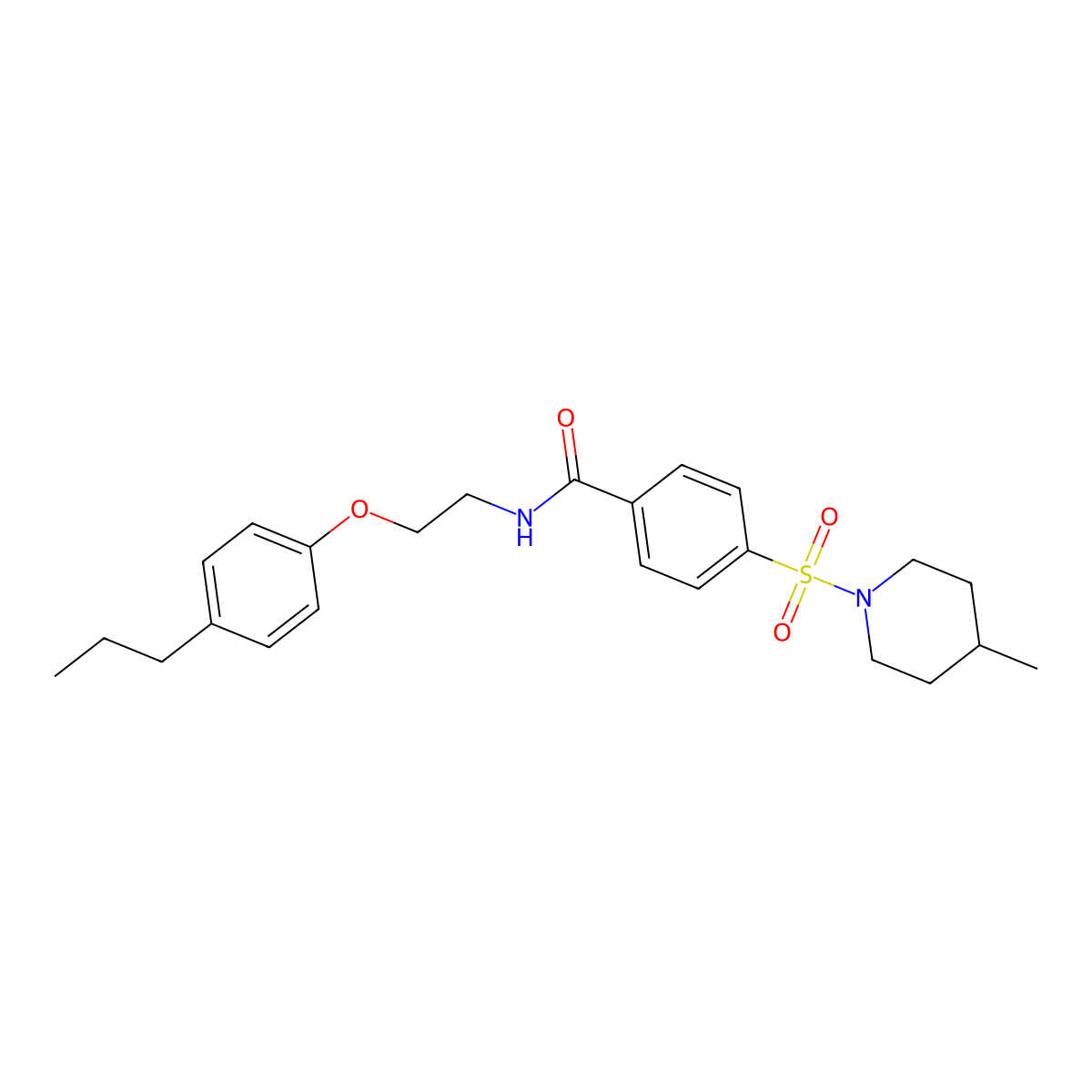 4-(4-methylpiperidin-1-yl)sulfonyl-N-[2-(4-propylphenoxy)ethyl]benzamide molecular structure, CAS 667403-41-0