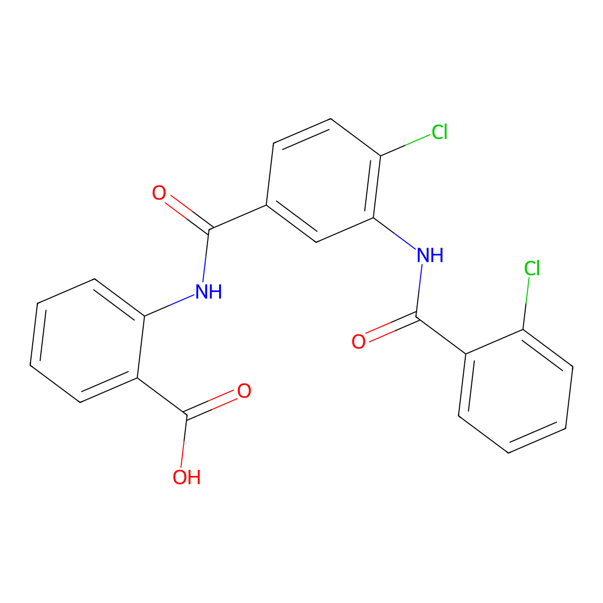 2-{[(4-Chloro-3-{[(2-chlorophenyl)carbonyl]amino}phenyl)carbonyl]amino}benzoic acid molecular structure, CAS 667403-65-8