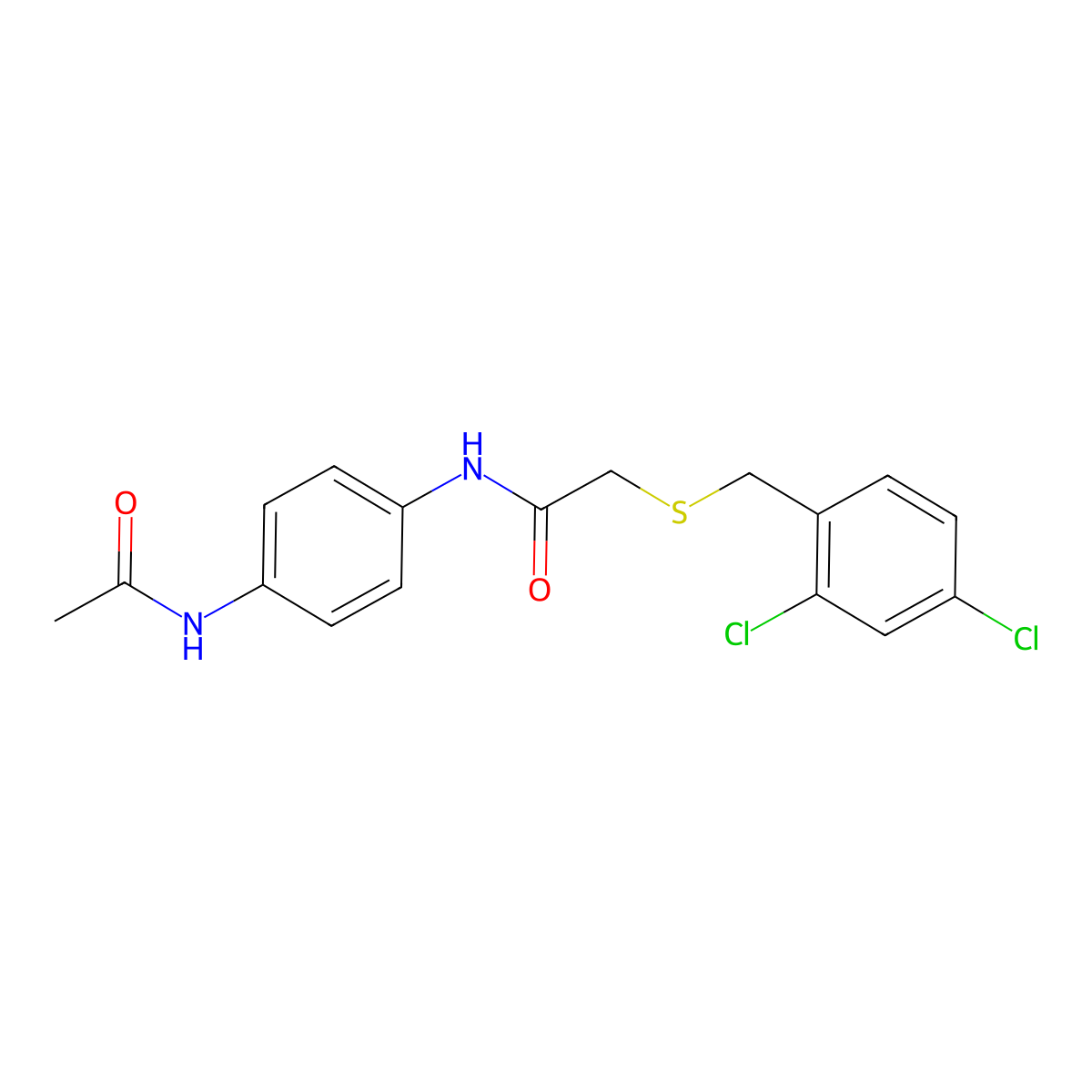 N-(4-acetamidophenyl)-2-[(2,4-dichlorophenyl)methylsulfanyl]acetamide molecular structure, CAS 667403-87-4