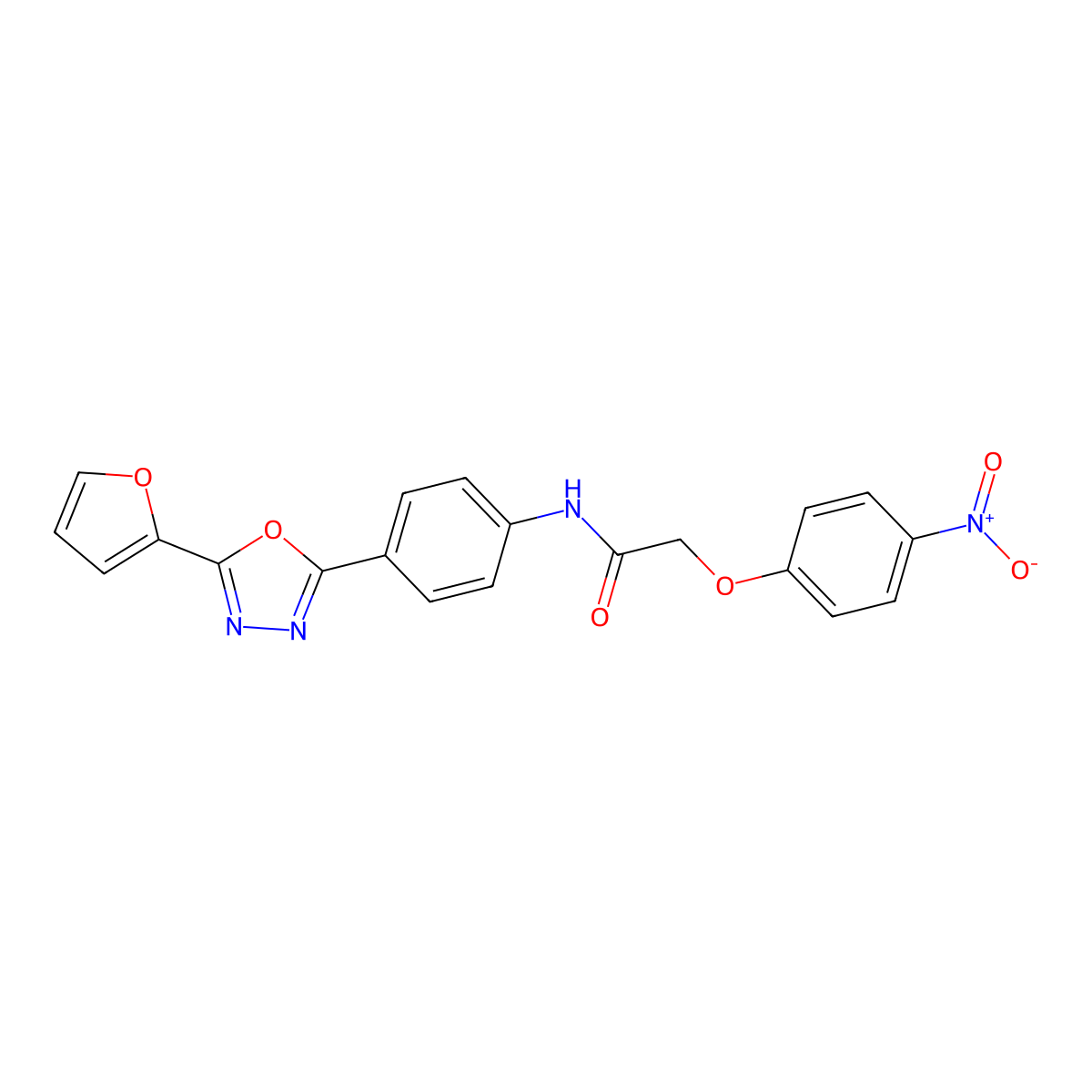 N-[4-[5-(furan-2-yl)-1,3,4-oxadiazol-2-yl]phenyl]-2-(4-nitrophenoxy)acetamide molecular structure, CAS 667403-92-1
