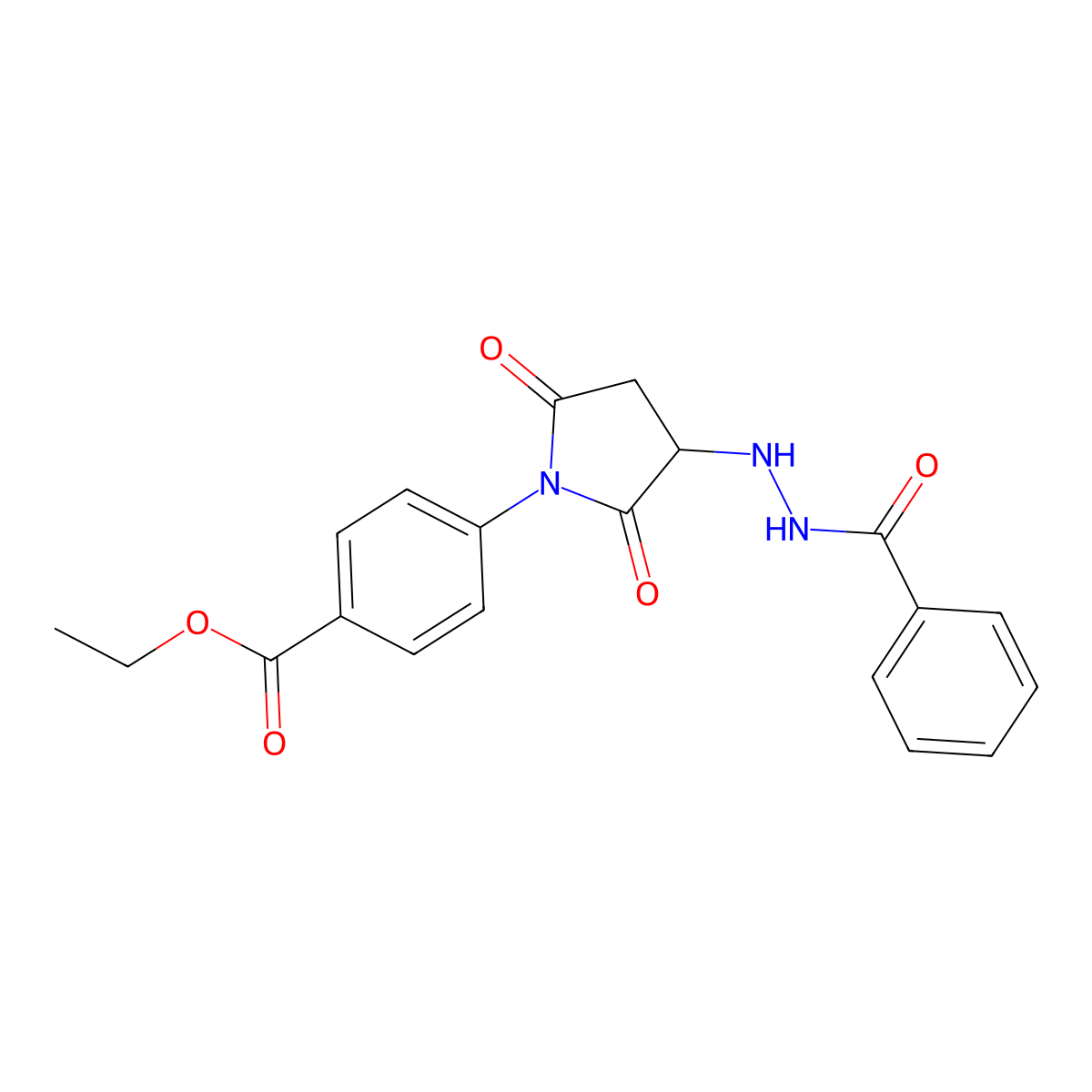 Ethyl 4-{2,5-dioxo-3-[(phenylcarbonylamino)amino]azolidinyl}benzoate molecular structure, CAS 667404-25-3