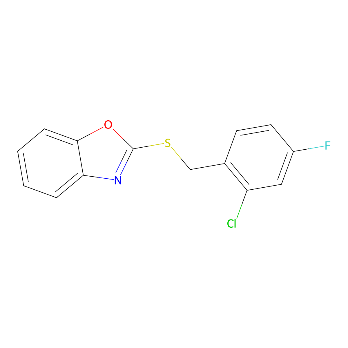 1,3-Benzoxazol-2-yl 2-chloro-4-fluorobenzyl sulfide molecular structure, CAS 667404-46-8