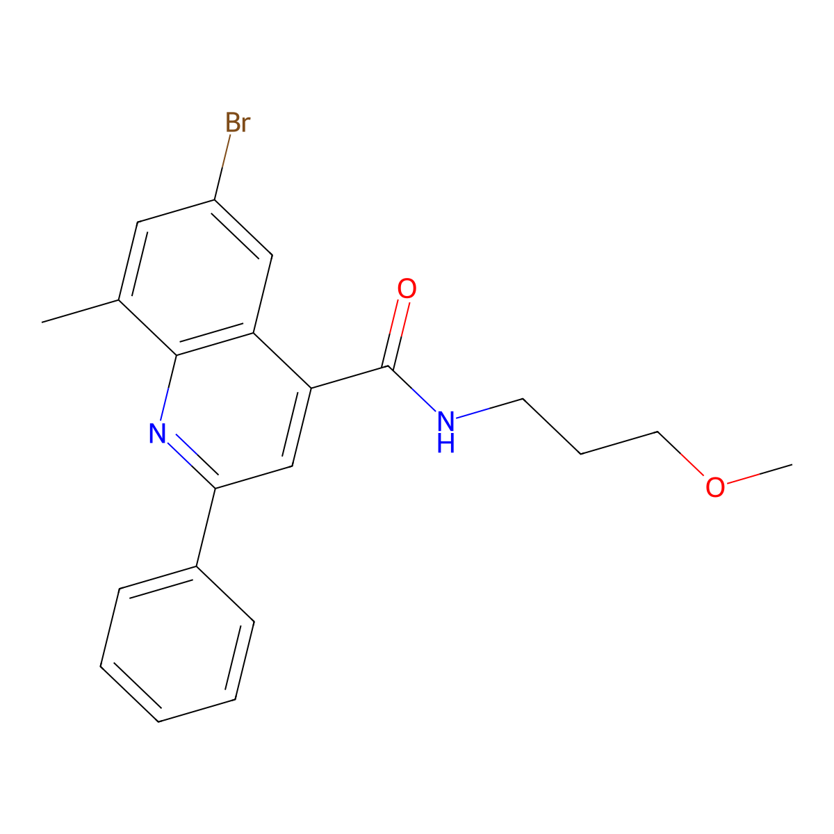 6-bromo-N-(3-methoxypropyl)-8-methyl-2-phenylquinoline-4-carboxamide molecular structure, CAS 667405-92-7