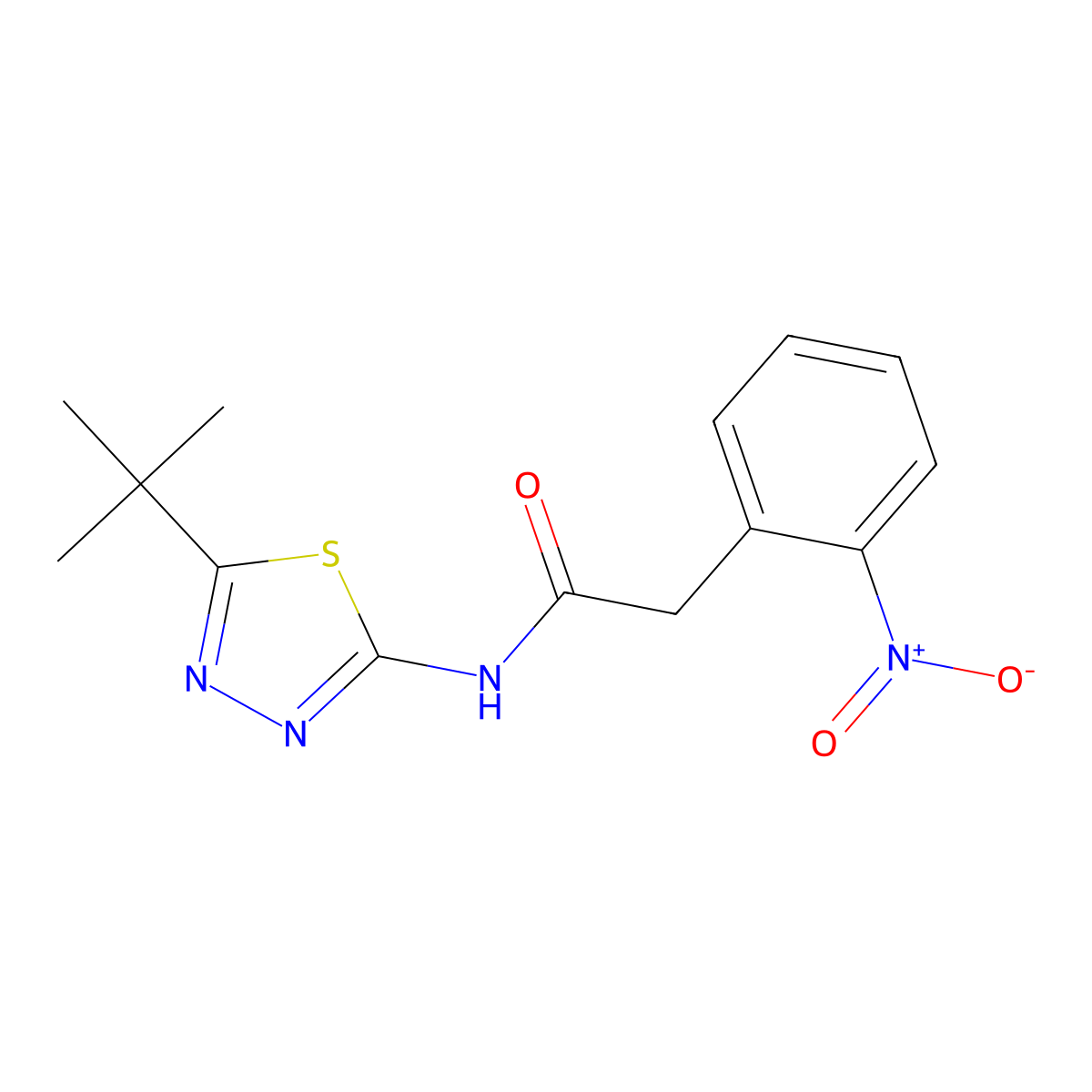 N-(5-tert-butyl-1,3,4-thiadiazol-2-yl)-2-(2-nitrophenyl)acetamide molecular structure, CAS 667408-35-7