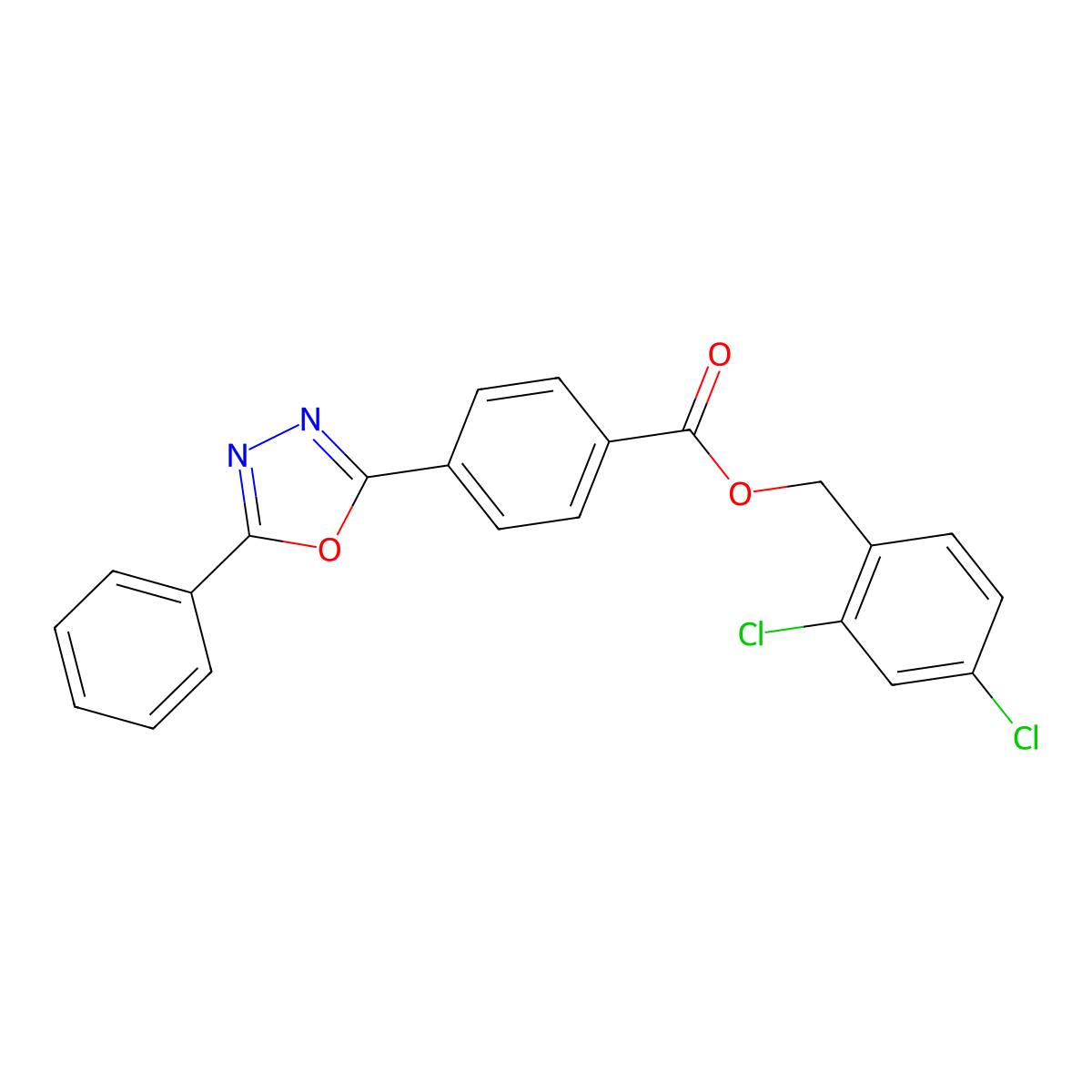 2,4-Dichlorobenzyl 4-(5-phenyl-1,3,4-oxadiazol-2-yl)benzoate molecular structure, CAS 667409-47-4