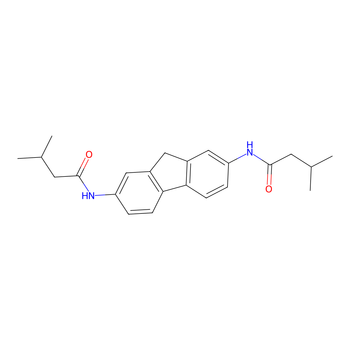 3-methyl-N-[7-(3-methylbutanoylamino)-9H-fluoren-2-yl]butanamide molecular structure, CAS 667410-47-1