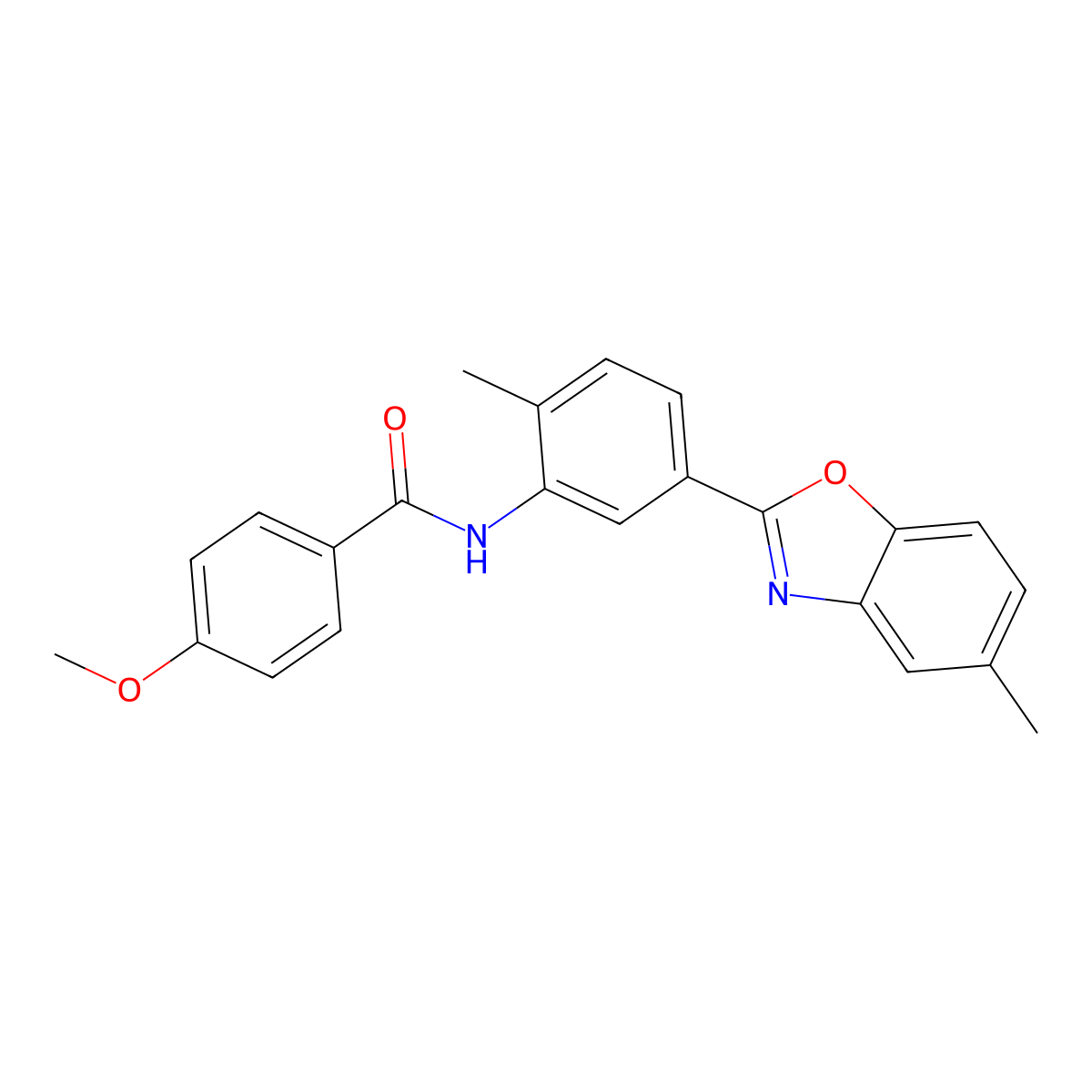 4-methoxy-N-[2-methyl-5-(5-methyl-1,3-benzoxazol-2-yl)phenyl]benzamide molecular structure, CAS 667410-59-5