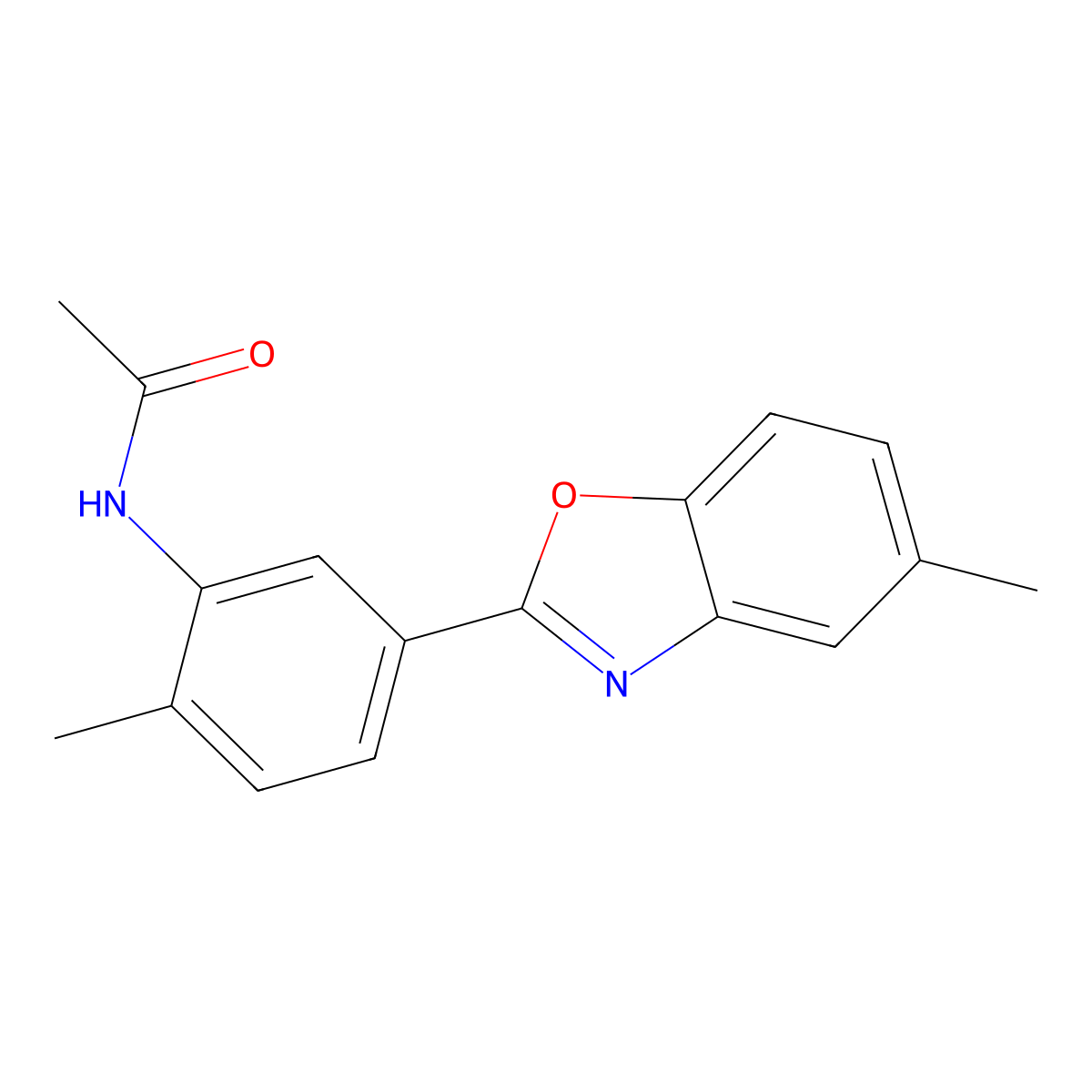 N-[2-methyl-5-(5-methyl-1,3-benzoxazol-2-yl)phenyl]acetamide molecular structure, CAS 667410-60-8