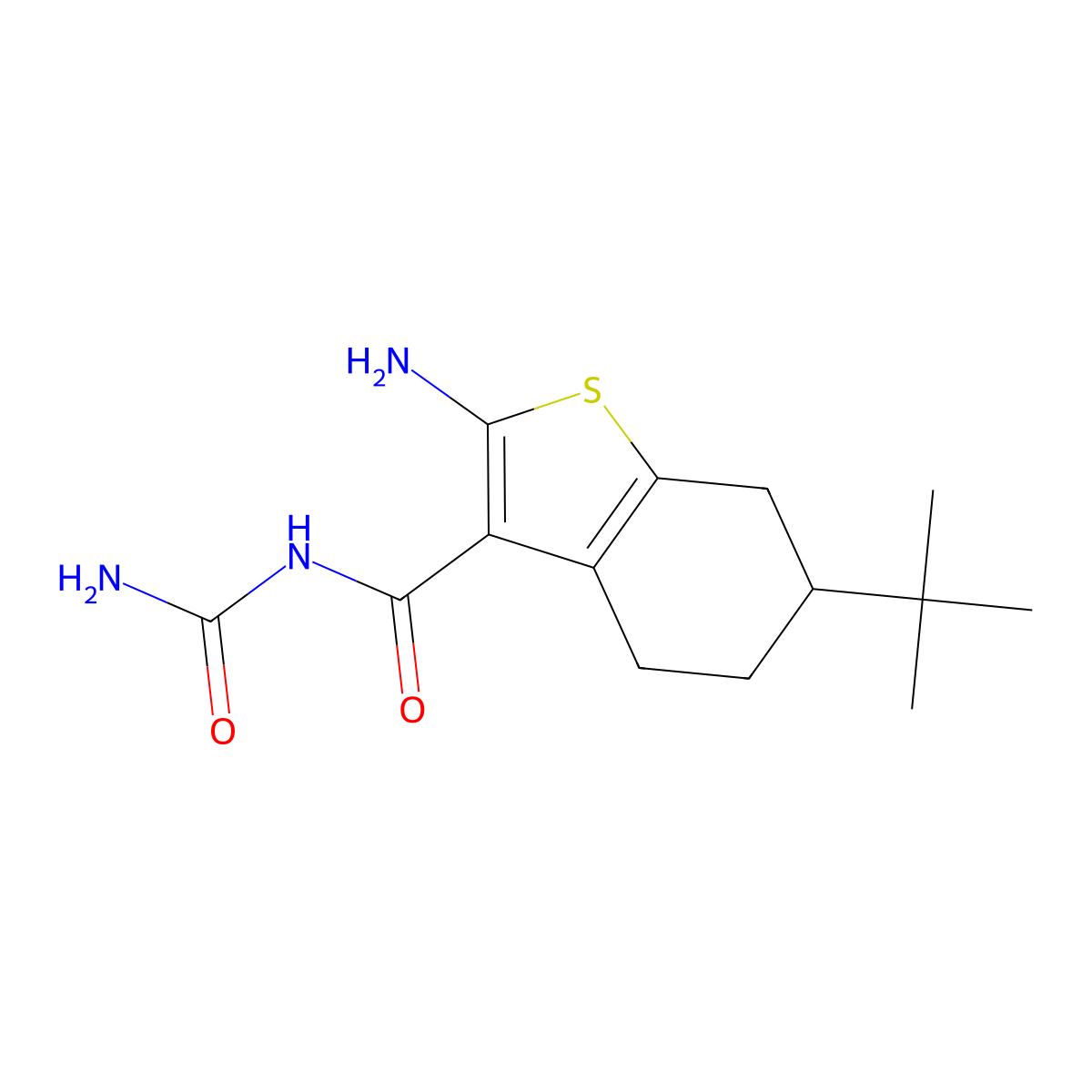 2-amino-N-(aminocarbonyl)-6-tert-butyl-4,5,6,7-tetrahydro-1-benzothiophene-3-carboxamide molecular structure, CAS 667412-66-0