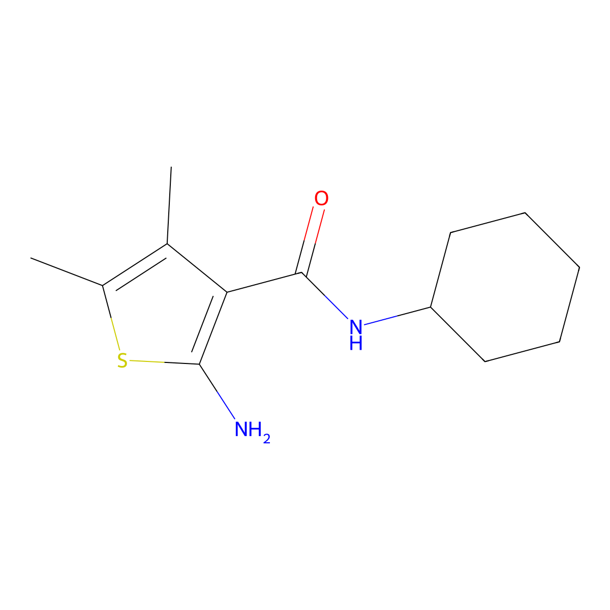 2-amino-N-cyclohexyl-4,5-dimethylthiophene-3-carboxamide molecular structure, CAS 667412-67-1