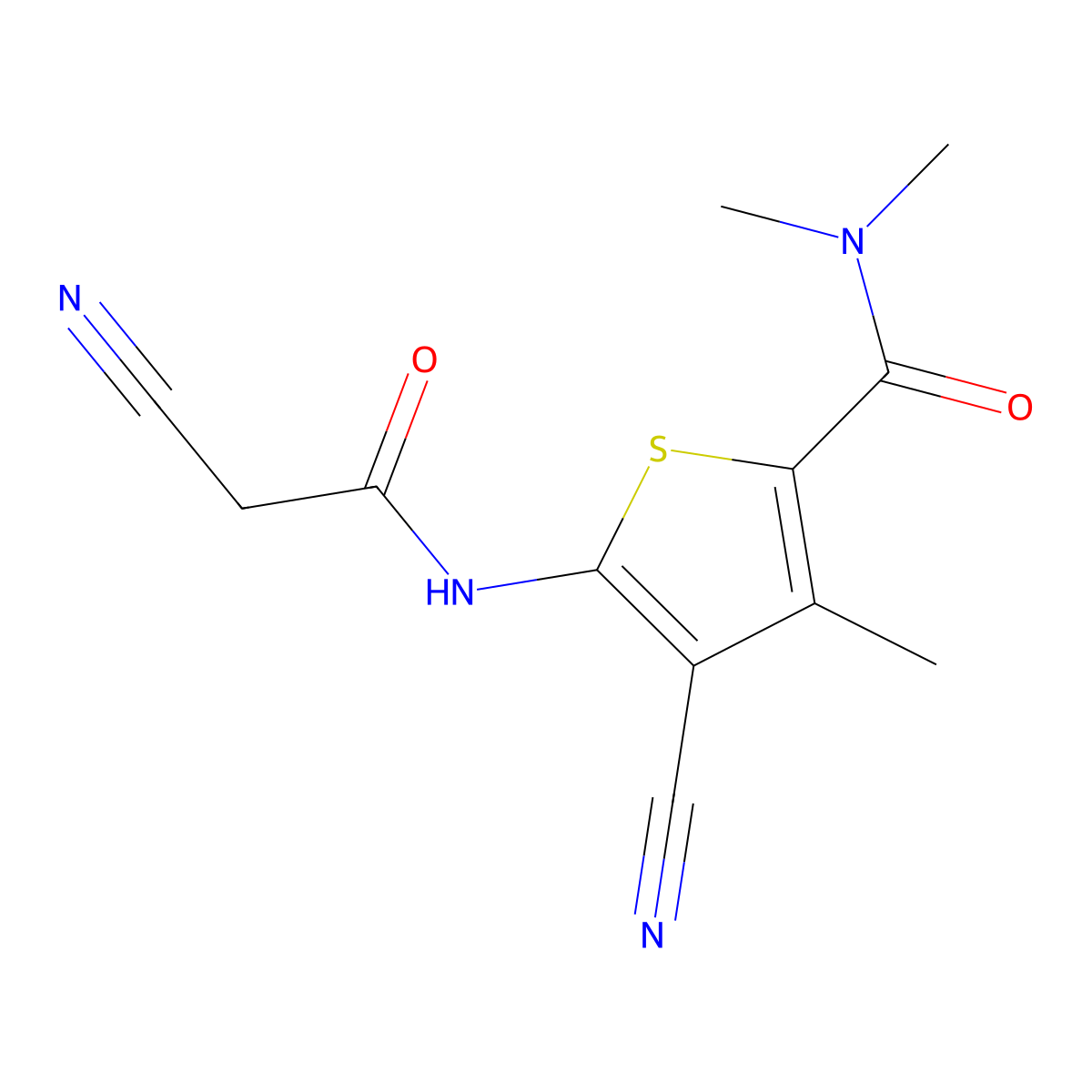4-cyano-5-[(cyanoacetyl)amino]-N,N,3-trimethylthiophene-2-carboxamide molecular structure, CAS 667412-92-2
