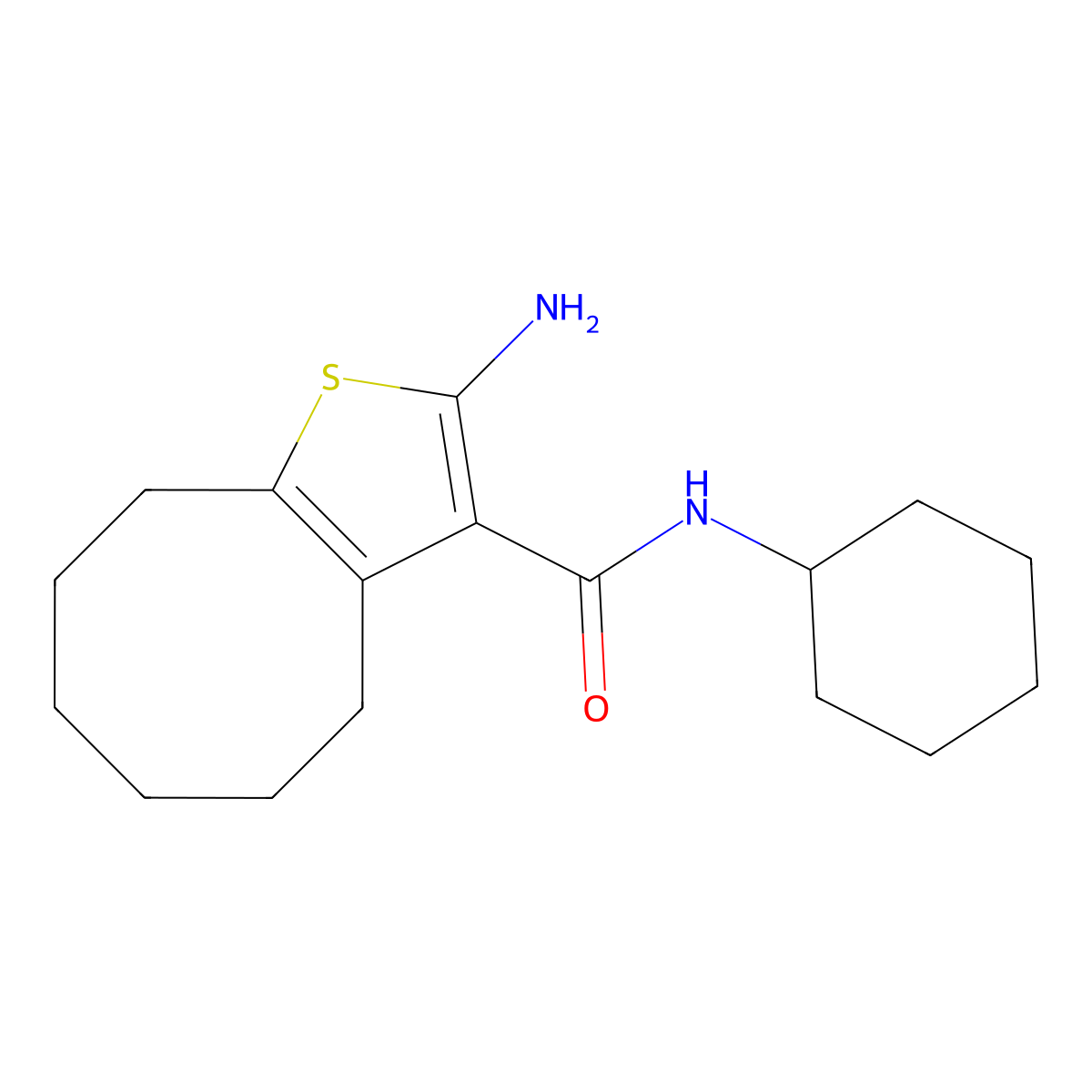 2-amino-N-cyclohexyl-4,5,6,7,8,9-hexahydrocycloocta[b]thiophene-3-carboxamide molecular structure, CAS 667412-95-5