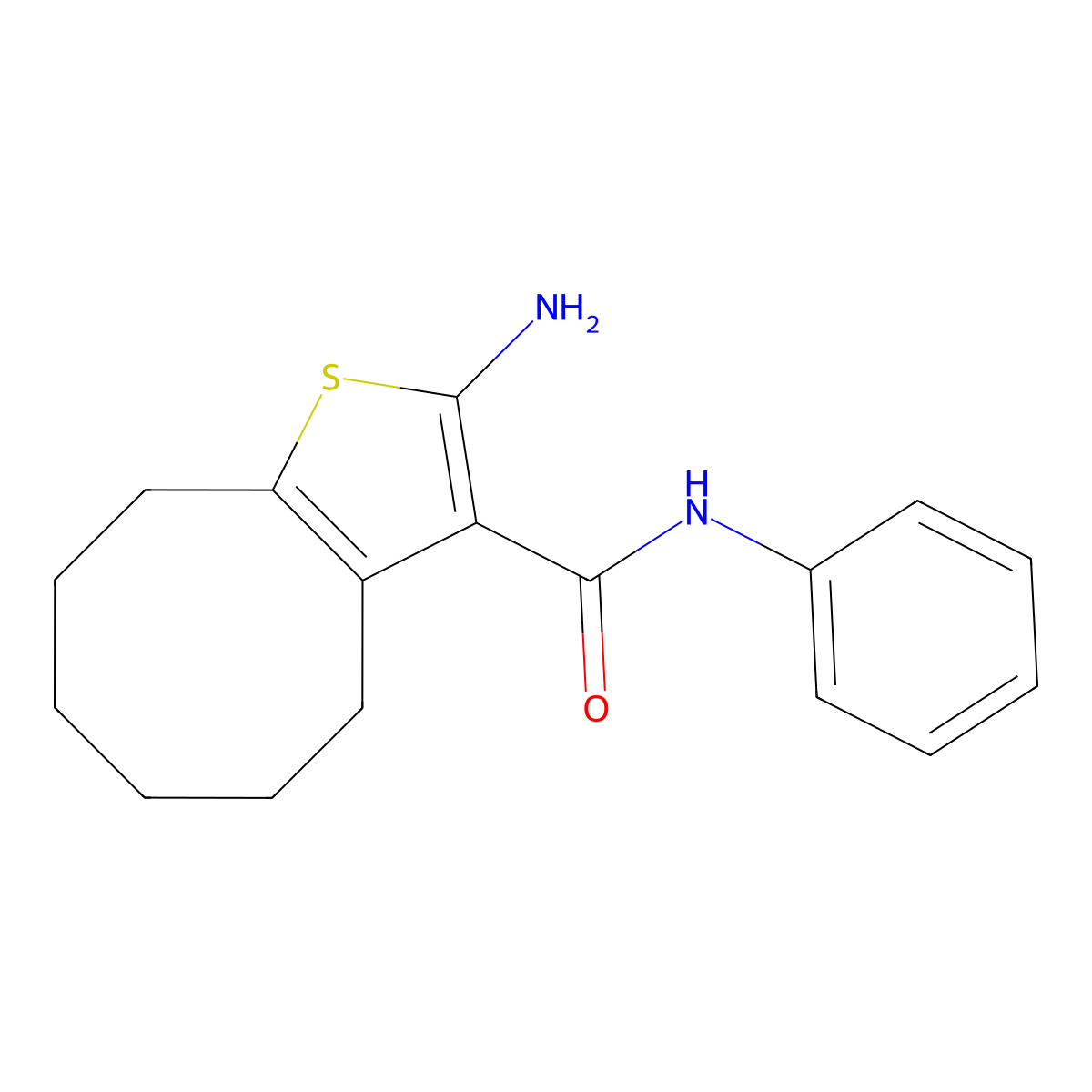 2-amino-N-phenyl-4,5,6,7,8,9-hexahydrocycloocta[b]thiophene-3-carboxamide molecular structure, CAS 667412-96-6