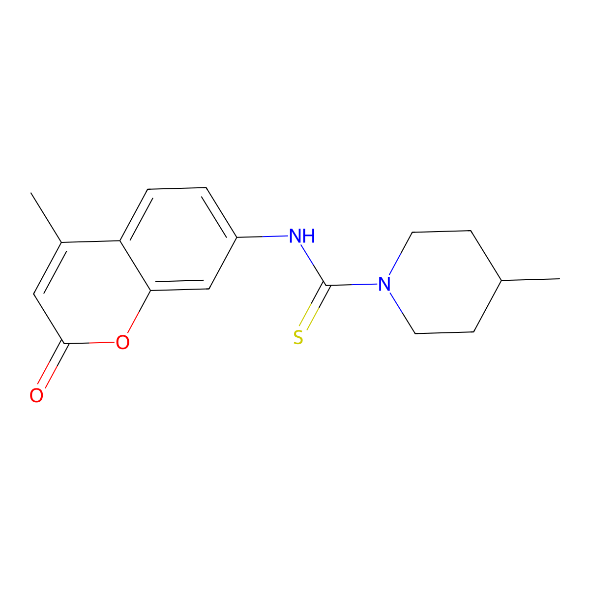 4-Methyl-7-{[(4-methylpiperidyl)thioxomethyl]amino}chromen-2-one molecular structure, CAS 667413-12-9