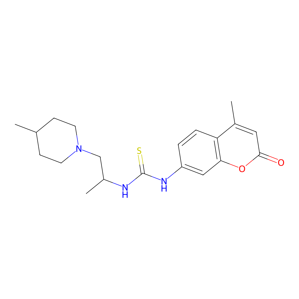 1-(4-Methyl-2-oxochromen-7-yl)-3-[1-(4-methylpiperidin-1-yl)propan-2-yl]thiourea molecular structure, CAS 667413-22-1