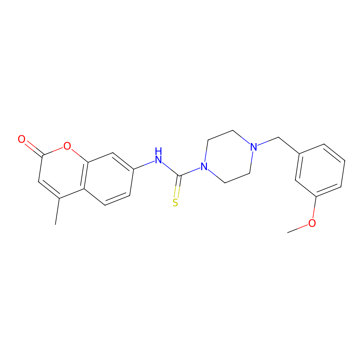 4-(3-methoxybenzyl)-N-(4-methyl-2-oxo-2H-chromen-7-yl)piperazine-1-carbothioamide molecular structure, CAS 667413-25-4