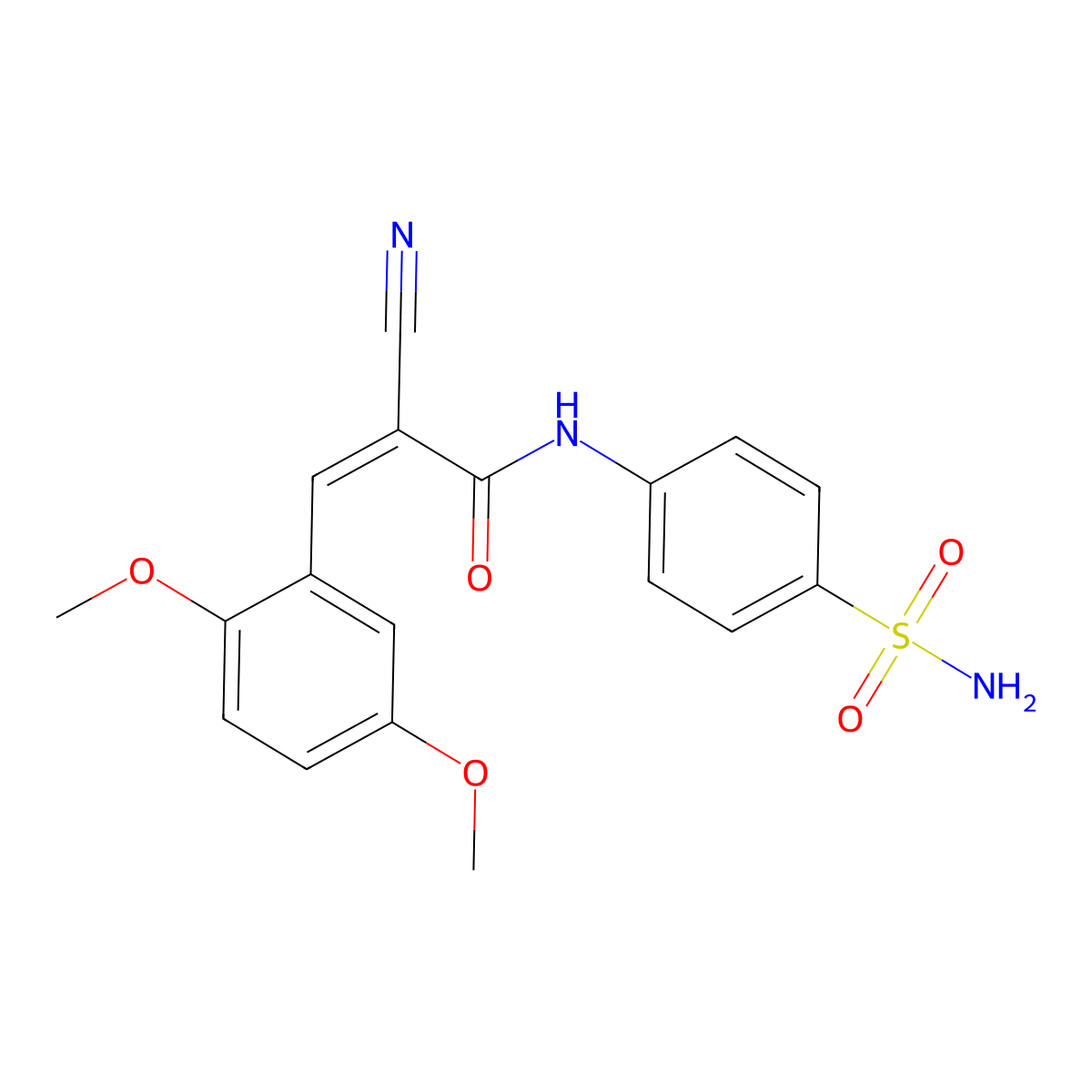 2-Cyano-3-(2,5-dimethoxyphenyl)-N-(4-sulfamoylphenyl)prop-2-enamide molecular structure, CAS 667413-65-2