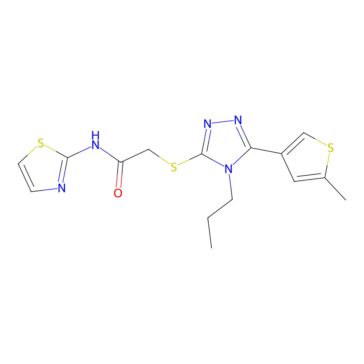 2-{[5-(5-methylthiophen-3-yl)-4-propyl-4H-1,2,4-triazol-3-yl]sulfanyl}-N-(1,3-thiazol-2-yl)acetamide molecular structure, CAS 667413-91-4