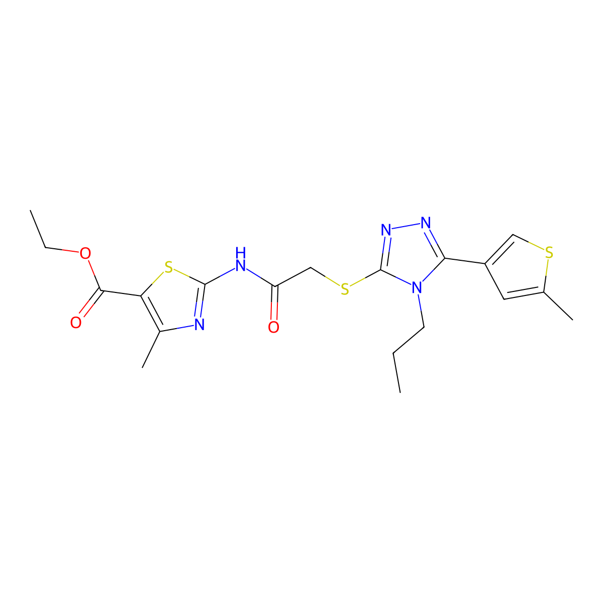 ethyl 4-methyl-2-[({[5-(5-methylthiophen-3-yl)-4-propyl-4H-1,2,4-triazol-3-yl]sulfanyl}acetyl)amino]-1,3-thiazole-5-carboxylate molecular structure, CAS 667414-02-0