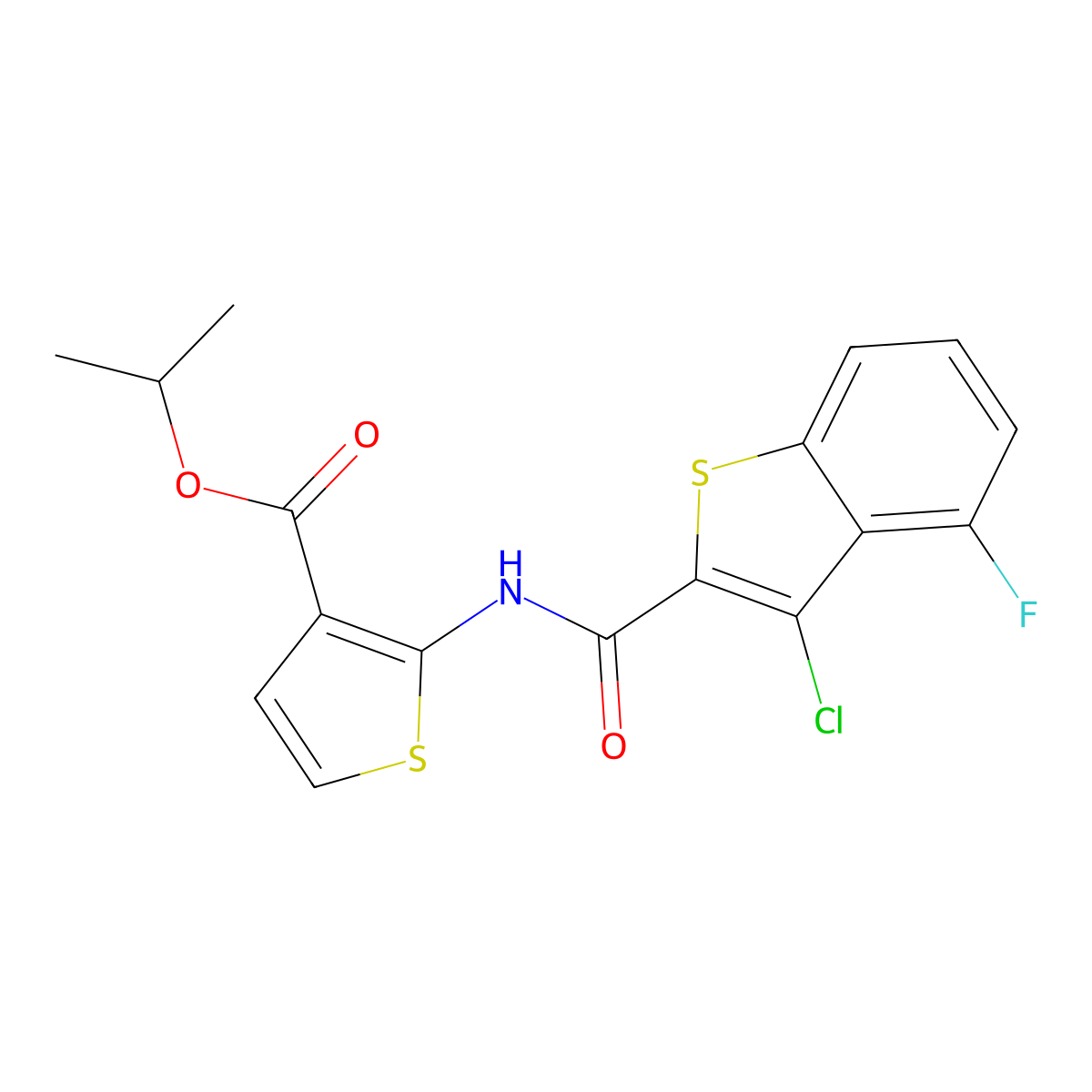Propan-2-yl 2-{[(3-chloro-4-fluoro-1-benzothiophen-2-yl)carbonyl]amino}thiophene-3-carboxylate molecular structure, CAS 667414-11-1