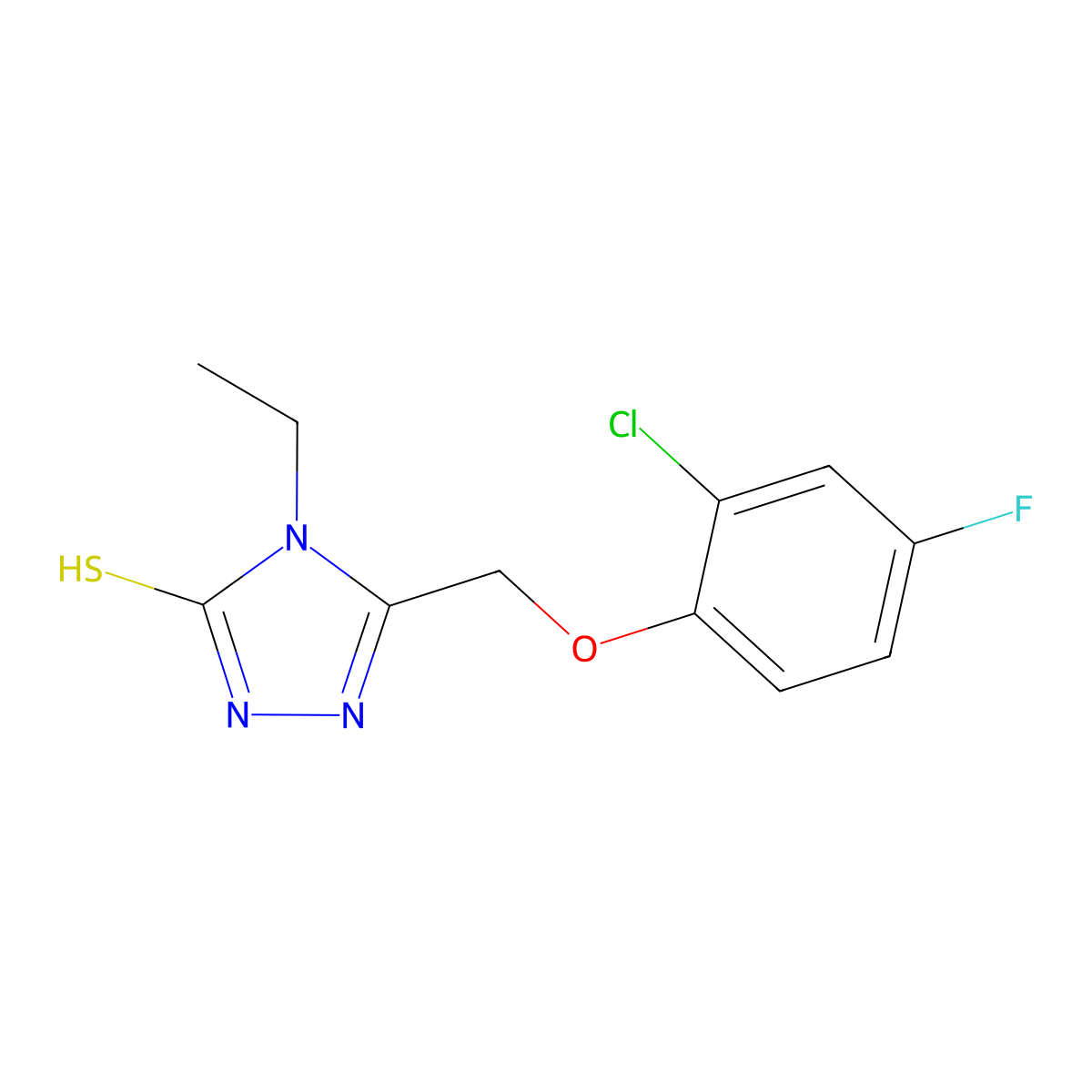 5-[(2-chloro-4-fluorophenoxy)methyl]-4-ethyl-4H-1,2,4-triazole-3-thiol molecular structure, CAS 667414-15-5