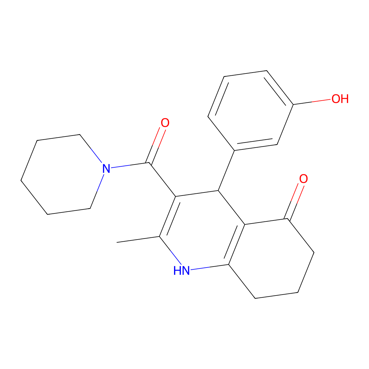 4-(3-hydroxyphenyl)-2-methyl-3-(piperidine-1-carbonyl)-4,6,7,8-tetrahydro-1H-quinolin-5-one molecular structure, CAS 667414-61-1