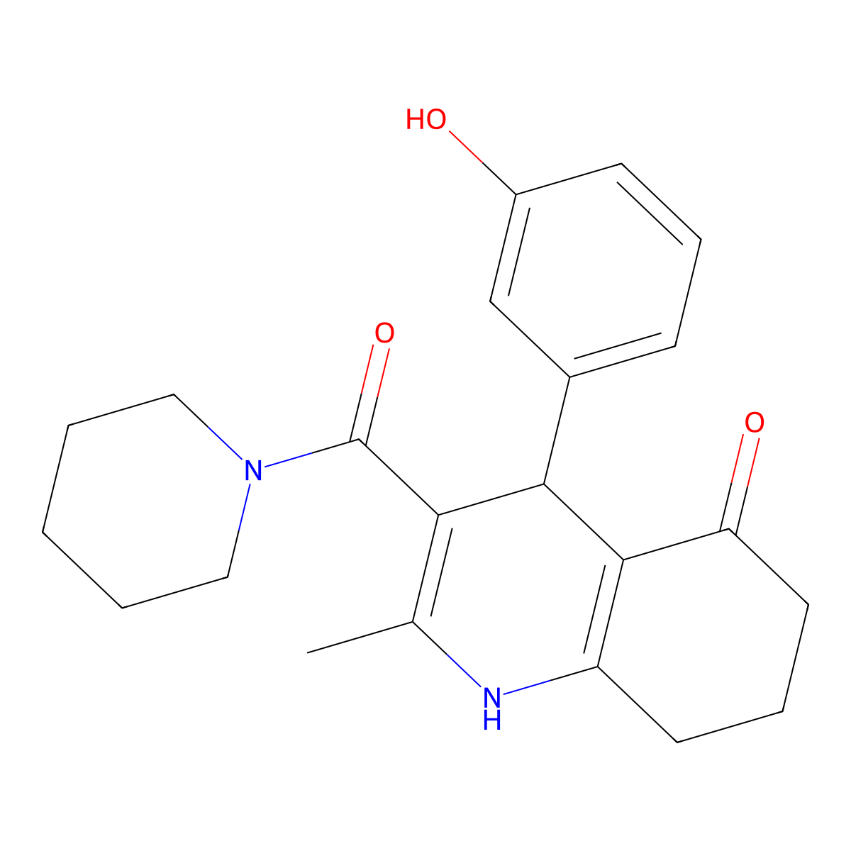4-(3-hydroxyphenyl)-2-methyl-3-(piperidine-1-carbonyl)-4,6,7,8-tetrahydro-1H-quinolin-5-one molecular structure, CAS 667414-61-1