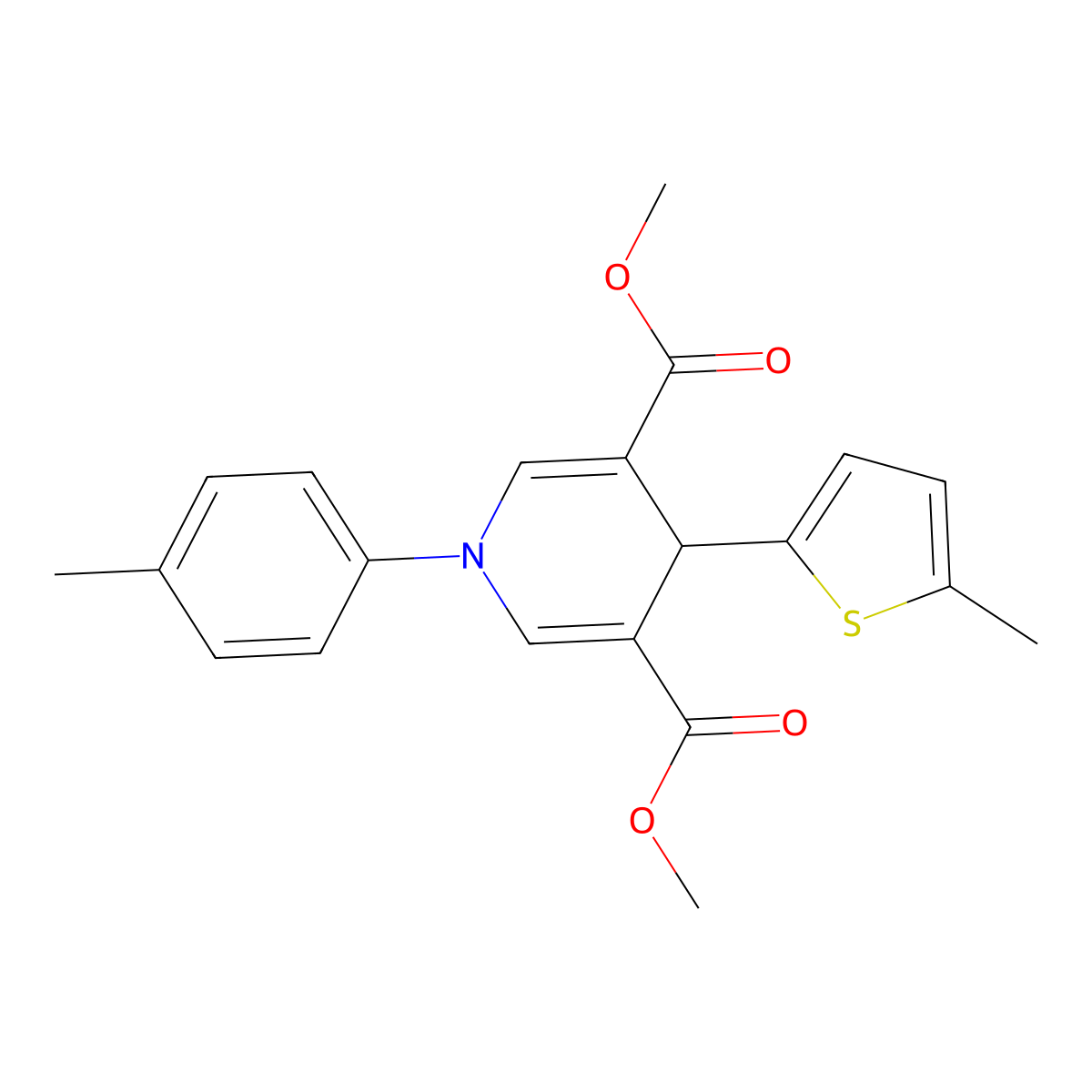 Dimethyl 1-(4-methylphenyl)-4-(5-methylthiophen-2-yl)-1,4-dihydropyridine-3,5-dicarboxylate molecular structure, CAS 667414-65-5