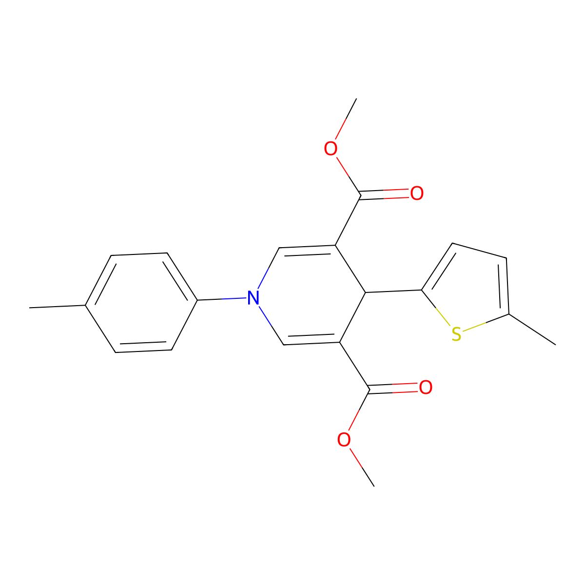 Dimethyl 1-(4-methylphenyl)-4-(5-methylthiophen-2-yl)-1,4-dihydropyridine-3,5-dicarboxylate molecular structure, CAS 667414-65-5
