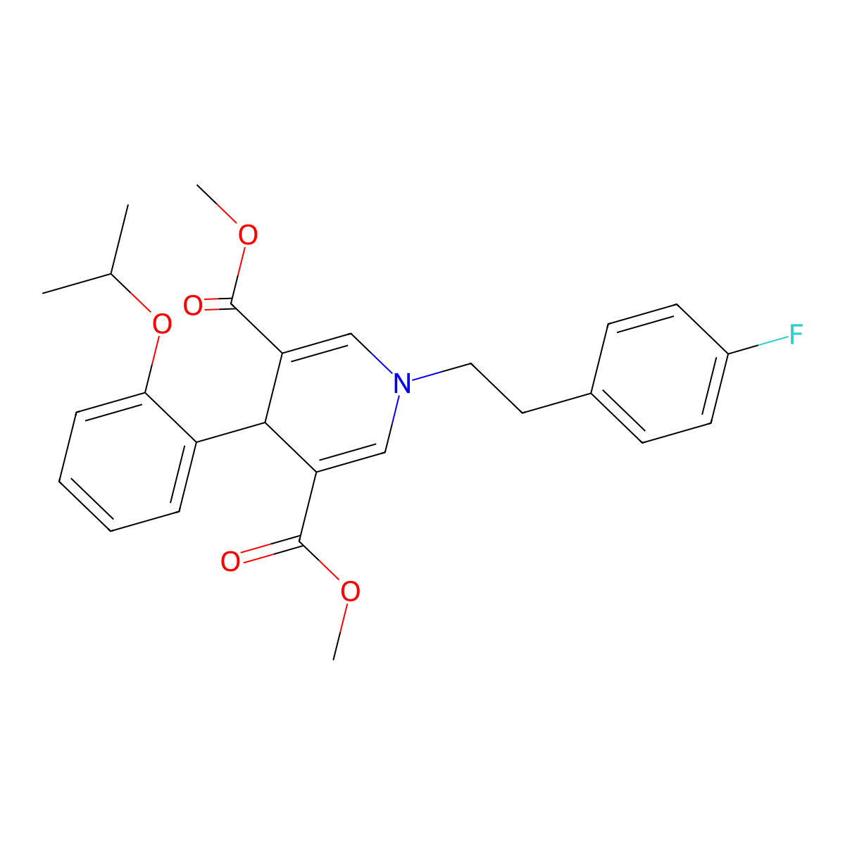 Dimethyl 1-[2-(4-fluorophenyl)ethyl]-4-[2-(propan-2-yloxy)phenyl]-1,4-dihydropyridine-3,5-dicarboxylate molecular structure, CAS 667414-99-5
