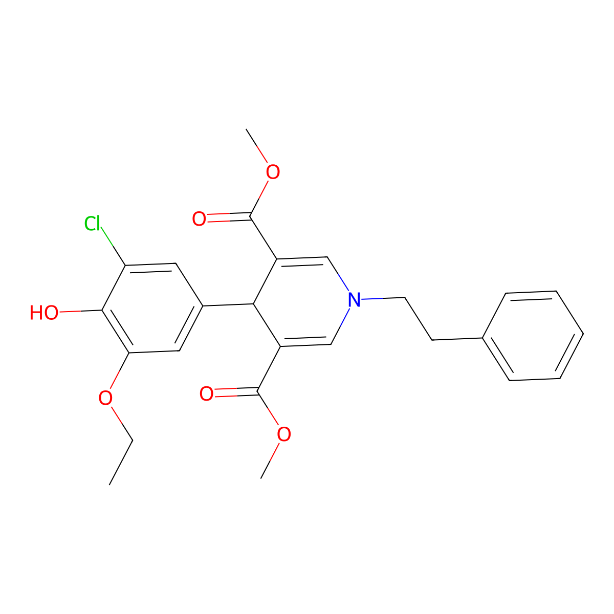 Dimethyl 4-(3-chloro-5-ethoxy-4-hydroxyphenyl)-1-(2-phenylethyl)-1,4-dihydropyridine-3,5-dicarboxylate molecular structure, CAS 667415-03-4