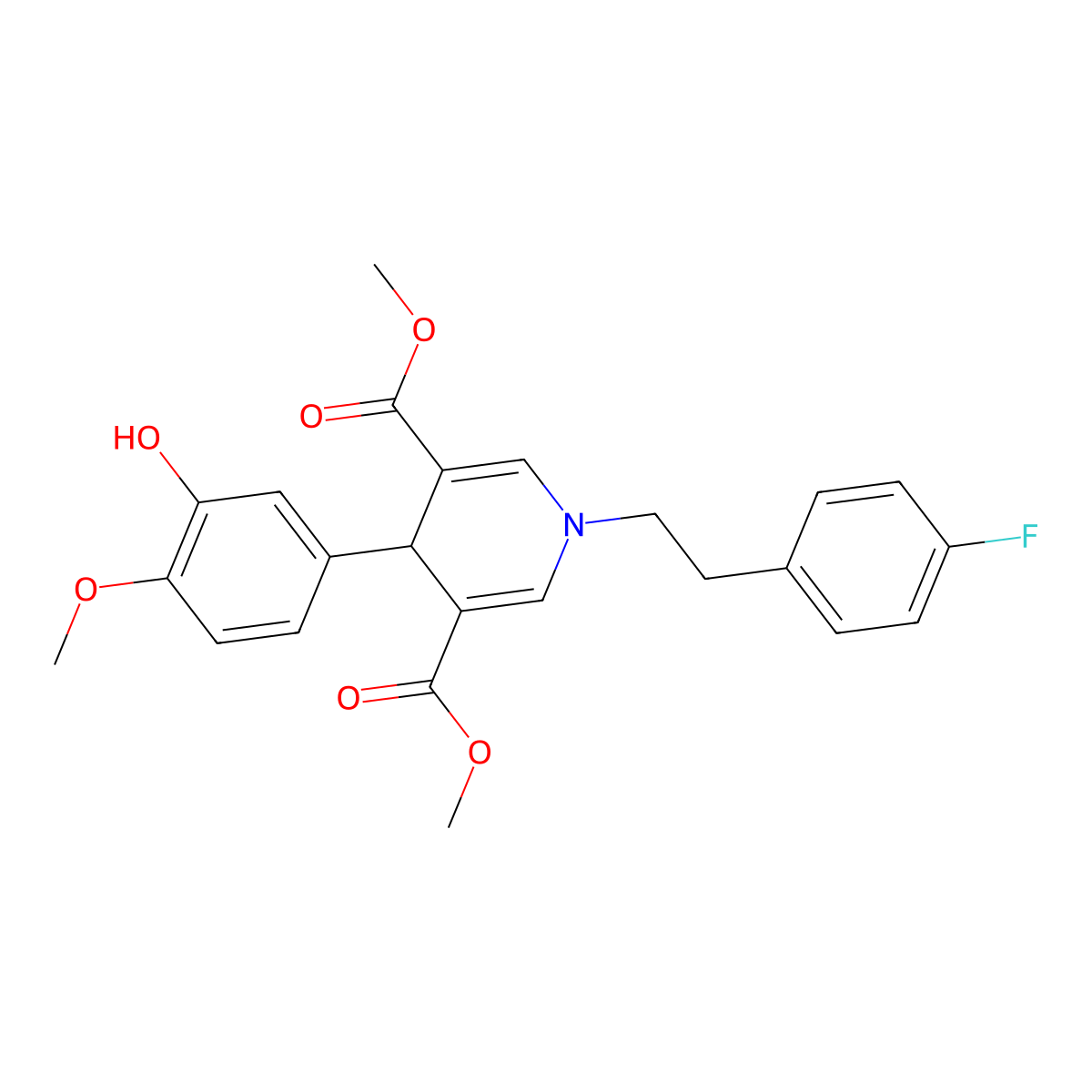 Dimethyl 1-[2-(4-fluorophenyl)ethyl]-4-(3-hydroxy-4-methoxyphenyl)-1,4-dihydropyridine-3,5-dicarboxylate molecular structure, CAS 667415-13-6
