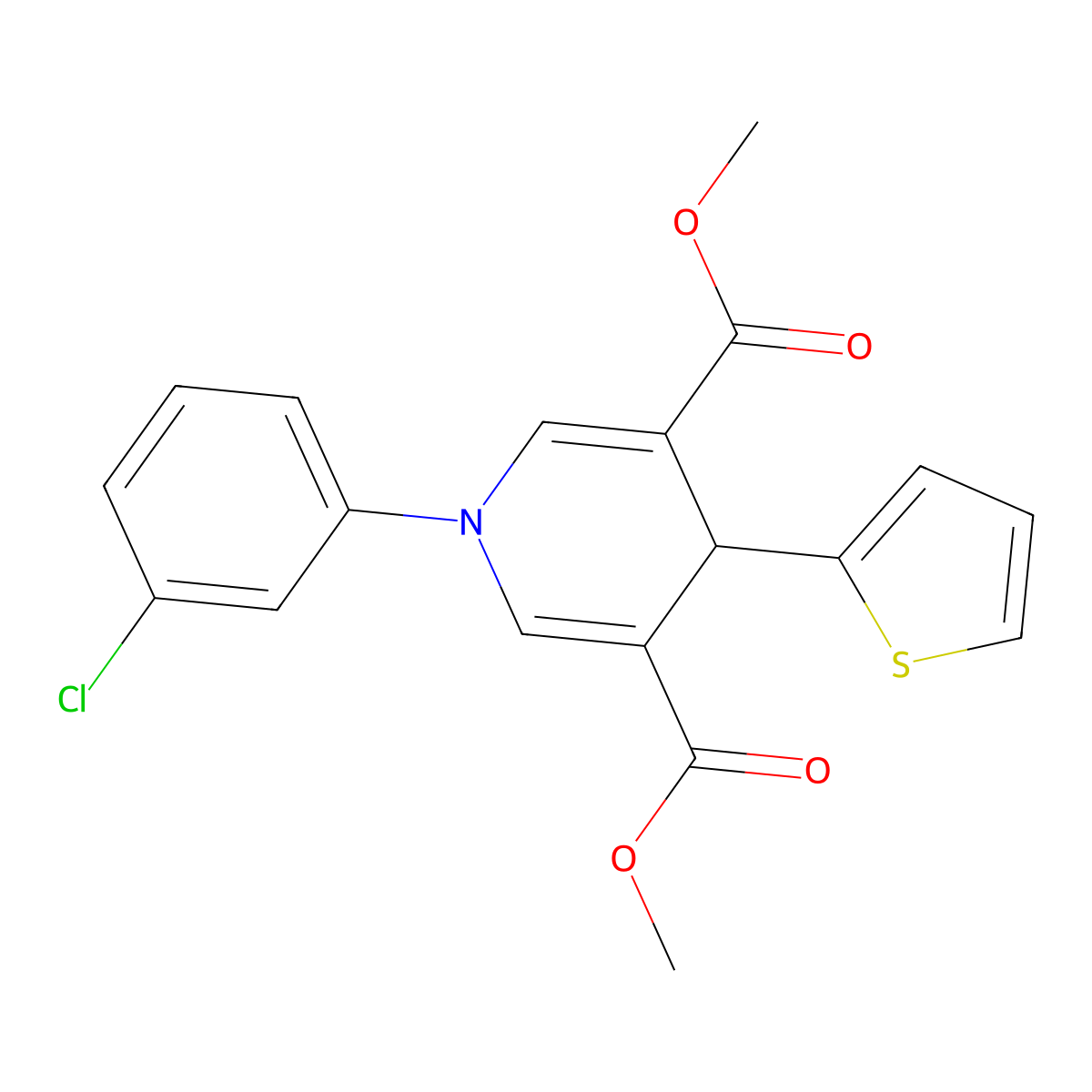 Dimethyl 1-(3-chlorophenyl)-4-(thiophen-2-yl)-1,4-dihydropyridine-3,5-dicarboxylate molecular structure, CAS 667415-28-3