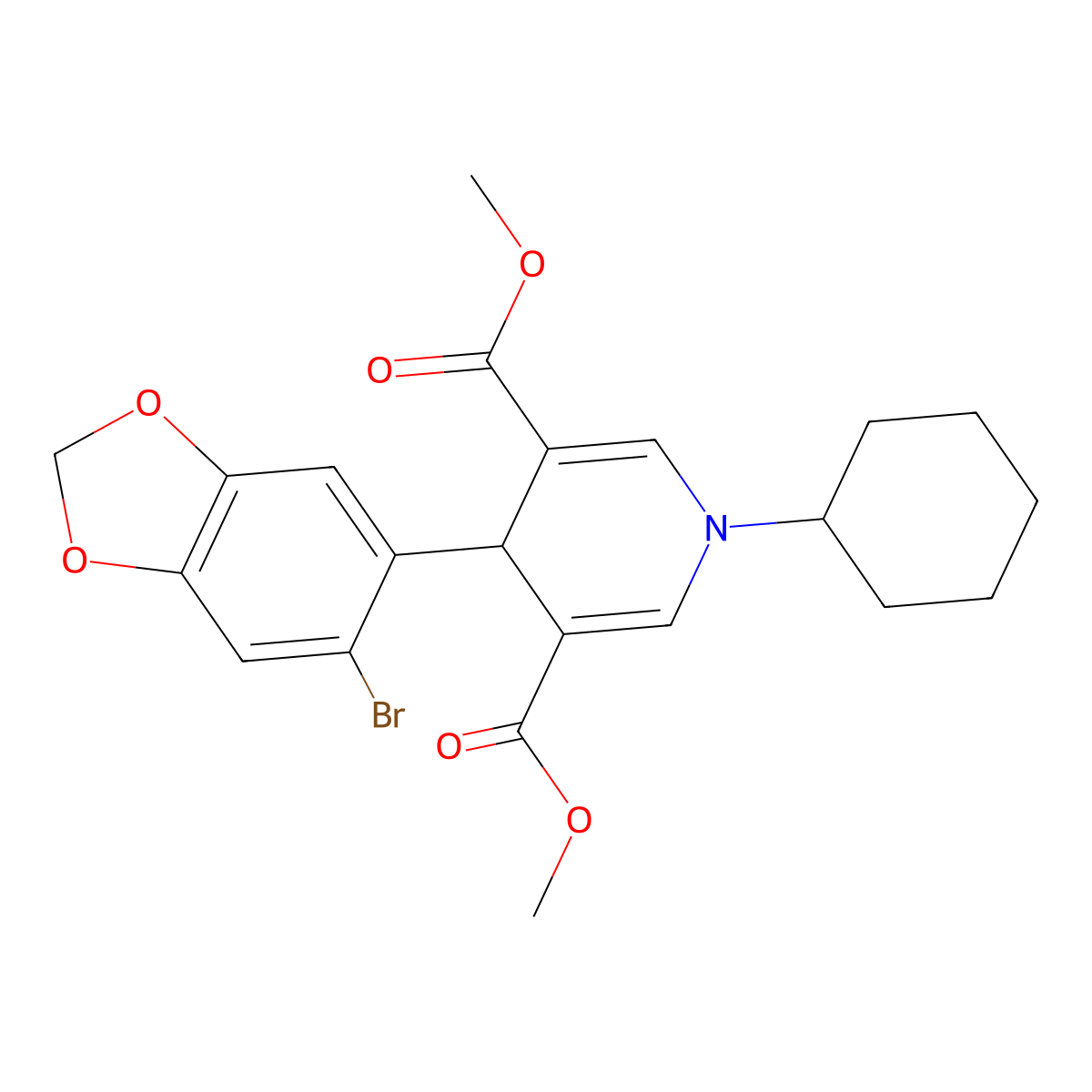 Dimethyl 4-(6-bromo-1,3-benzodioxol-5-yl)-1-cyclohexyl-1,4-dihydropyridine-3,5-dicarboxylate molecular structure, CAS 667415-42-1